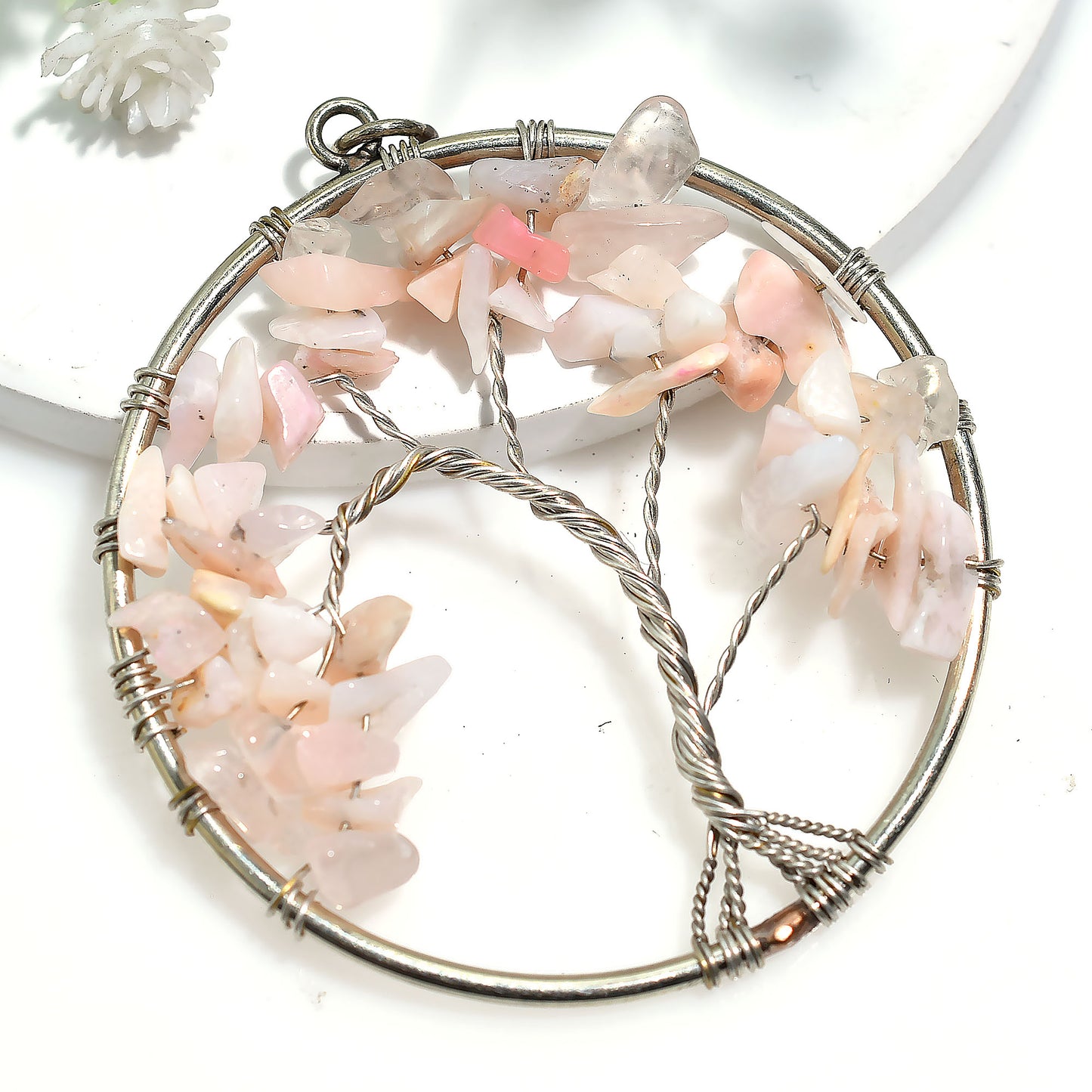 Spiritual Pink Opal Pendant – Calming Energy Stone for Positivity (40x53x5mm,/33ct)