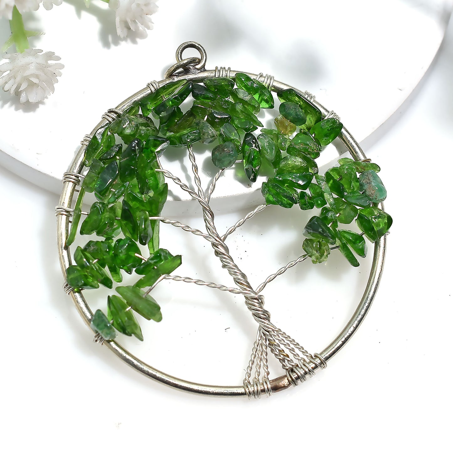 Green Peridot Pendant – Elegant Healing Stone Necklace for Abundance (41x50x5mm,/40ct)