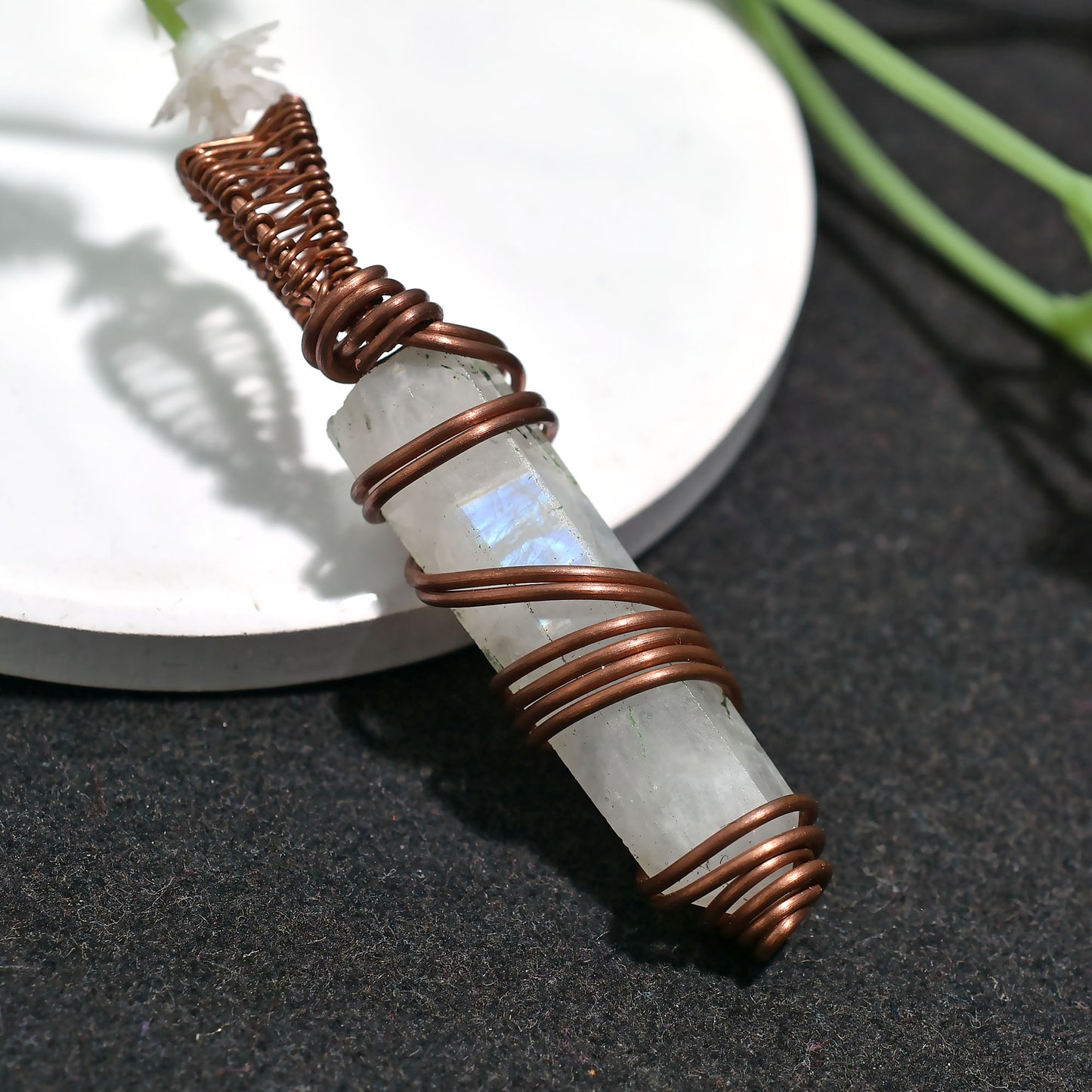 Wholesale Rainbow Moonstone Crystal Point Pendant – Handmade Copper Wrapped Jewelry