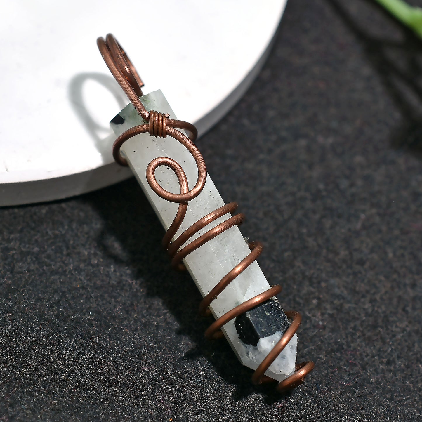 Affordable!! Rainbow Moonstone Pendant – Wholesale Copper Wire Wrapped Point Necklace