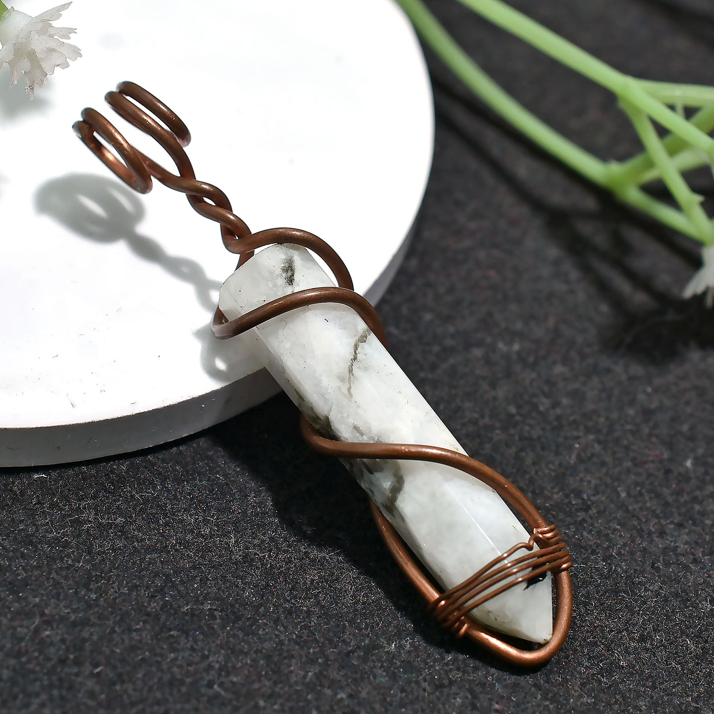 Spiritual Rainbow Moonstone Pendant – Wholesale Copper Wire Wrapped Crystal Energy Necklace