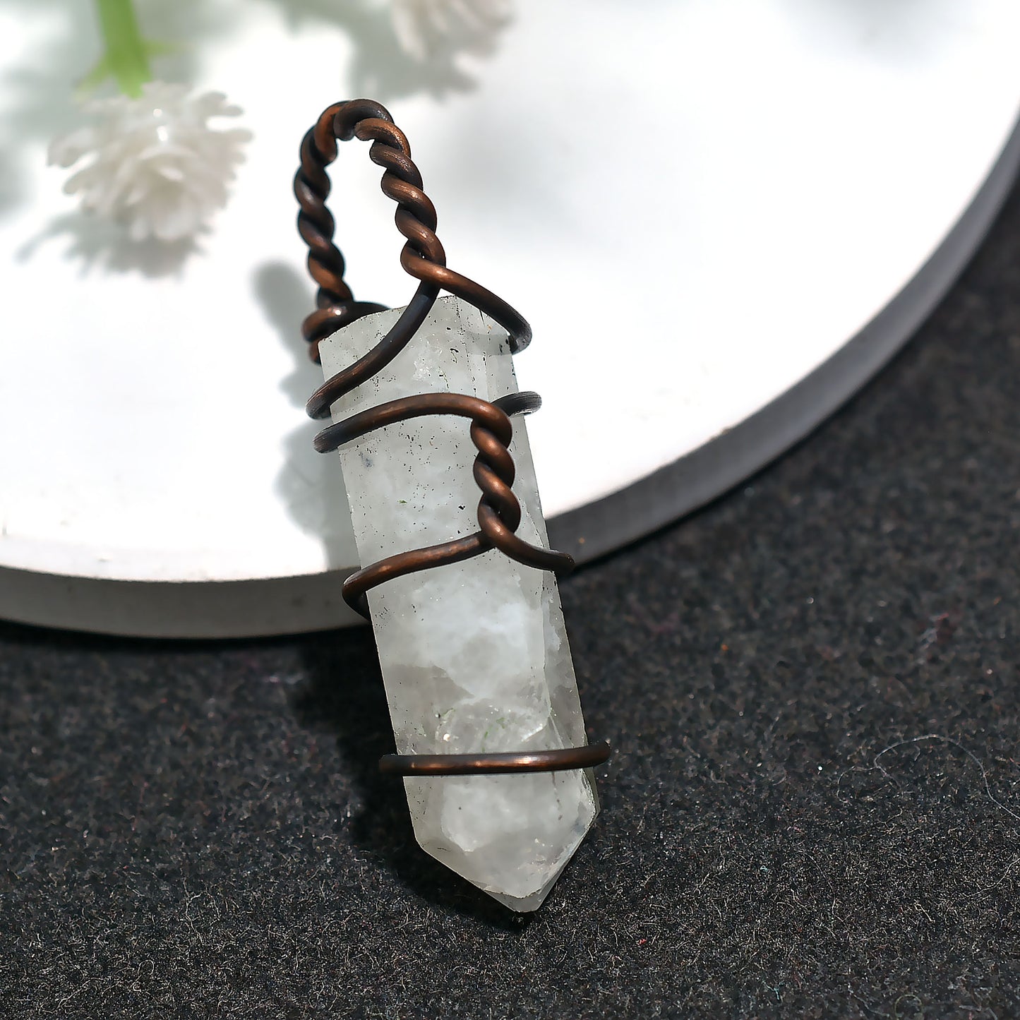 Bohemian Rainbow Moonstone Pendant - Wholesale Oxidise Copper Wire Wrapped Jewelry 20ct