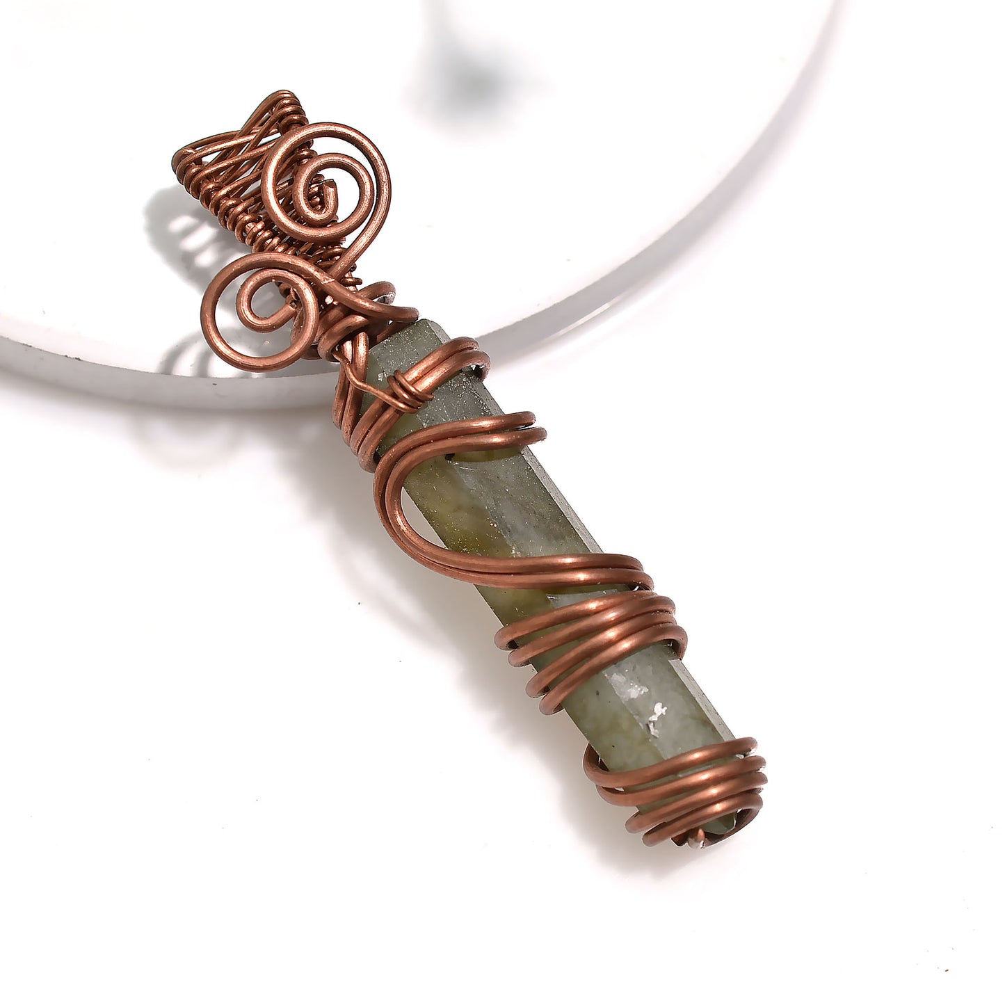 Wholesale Blue Flash Labradorite Pendant - Oxidise Copper Wire Wrapped Stone Necklace 37ct