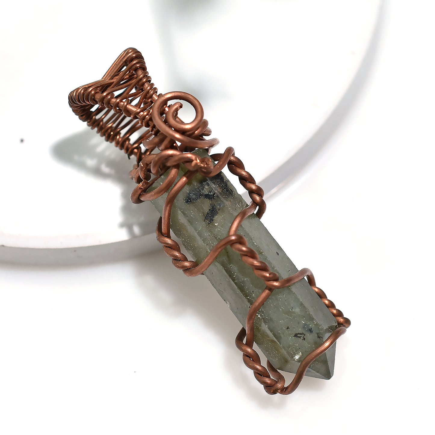 Sacred Labradorite Pencil Stone Pendant - Natural Wire Wrapped Wholesale Jewelry 37ct