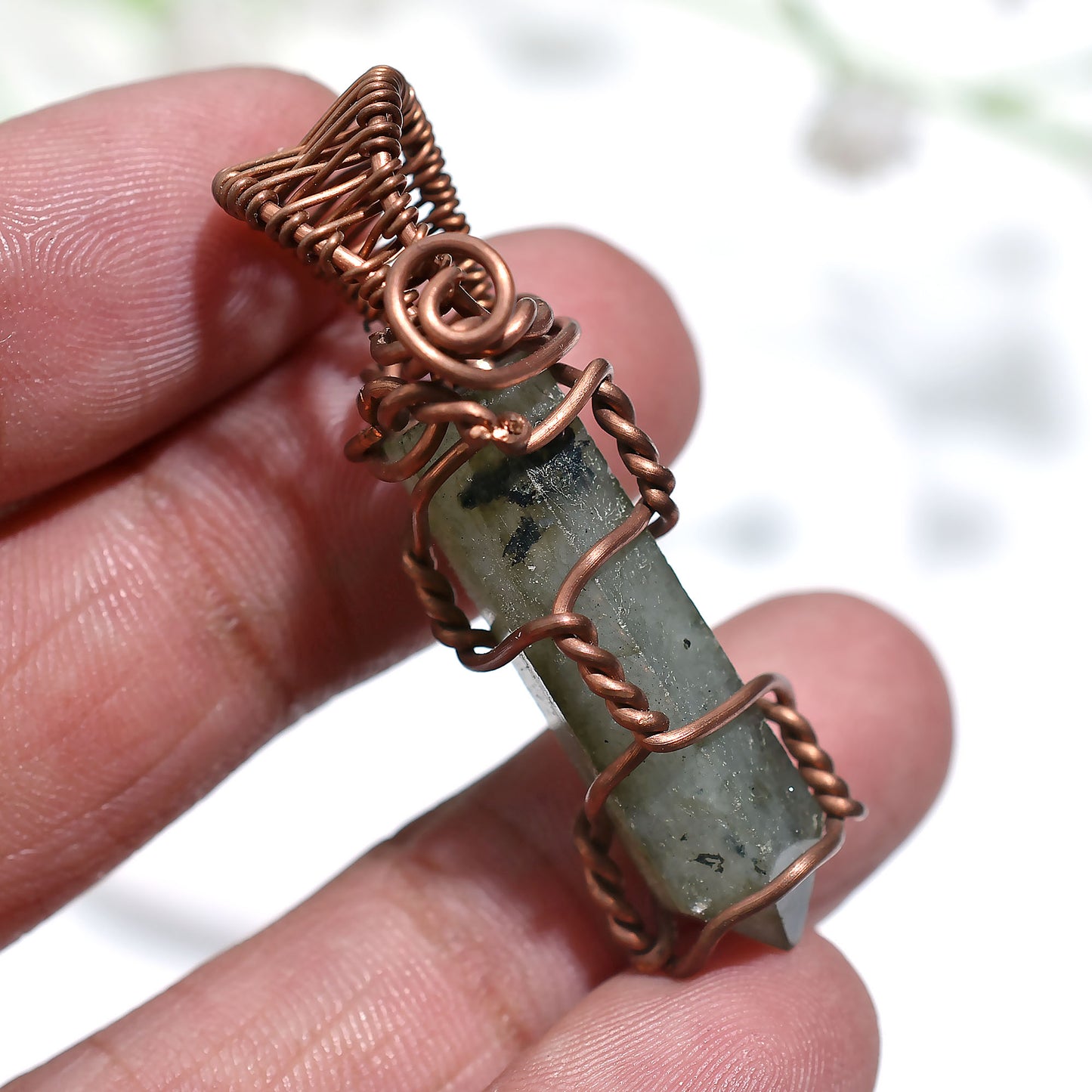 Sacred Labradorite Pencil Stone Pendant - Natural Wire Wrapped Wholesale Jewelry 37ct