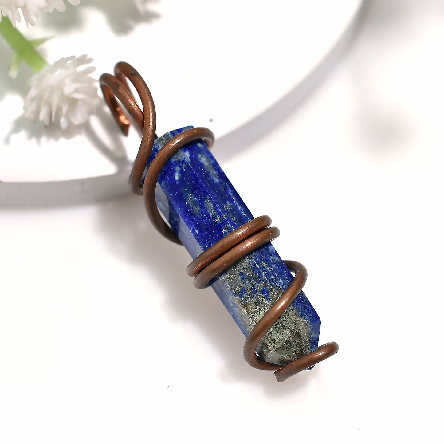 Wholesale Deep Blue Lapis Lazuli Pendant – Rustic Copper Wire Wrapped Gemstone 22ct