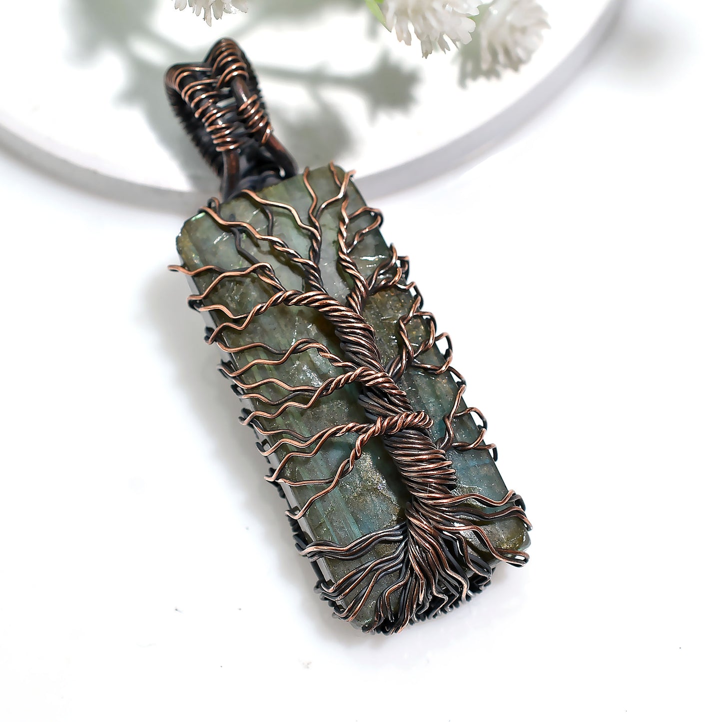 Third Eye Labradorite Pendant – Oxidized Copper Wire Wrapped Stone Wholesale Jwelery