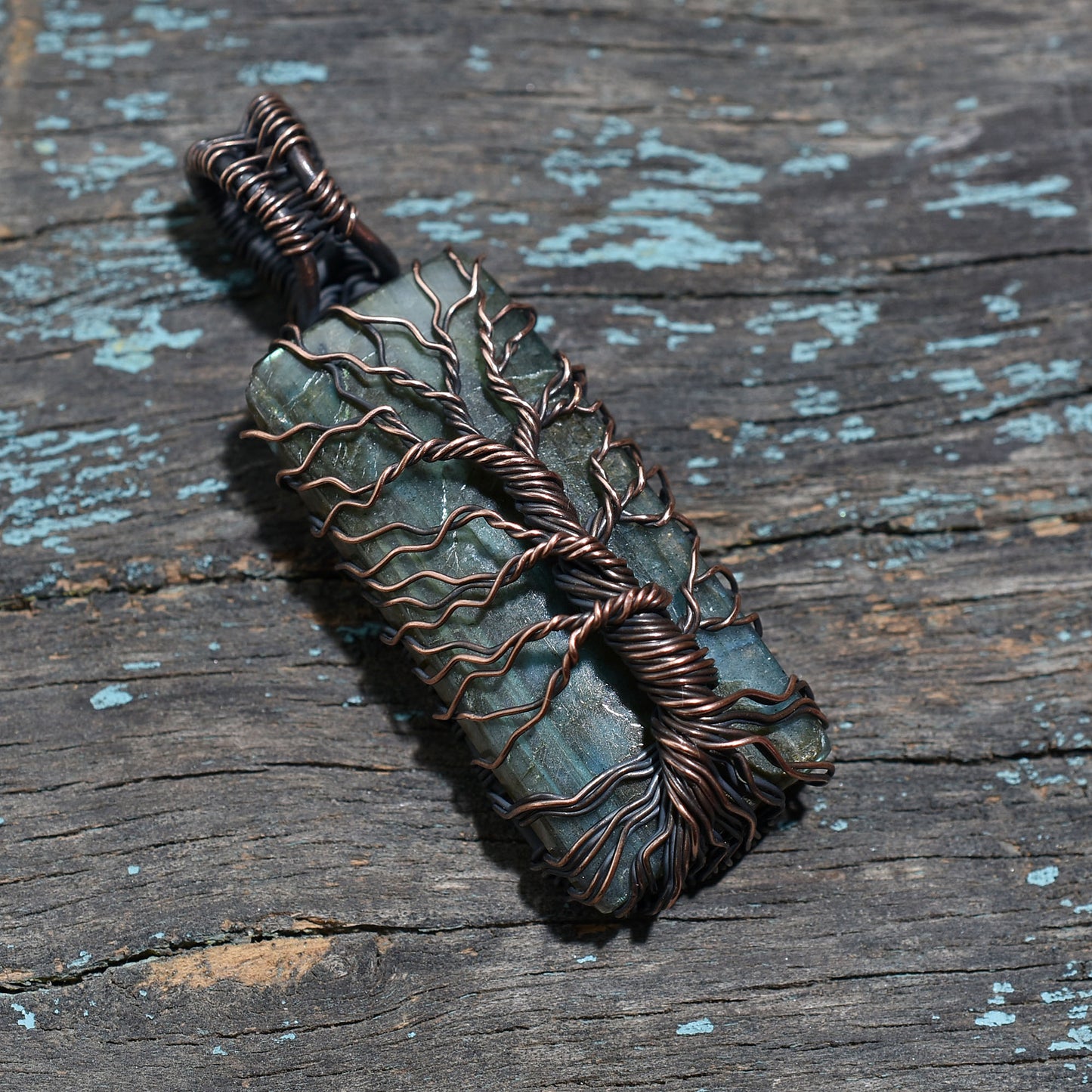 Third Eye Labradorite Pendant – Oxidized Copper Wire Wrapped Stone Wholesale Jwelery