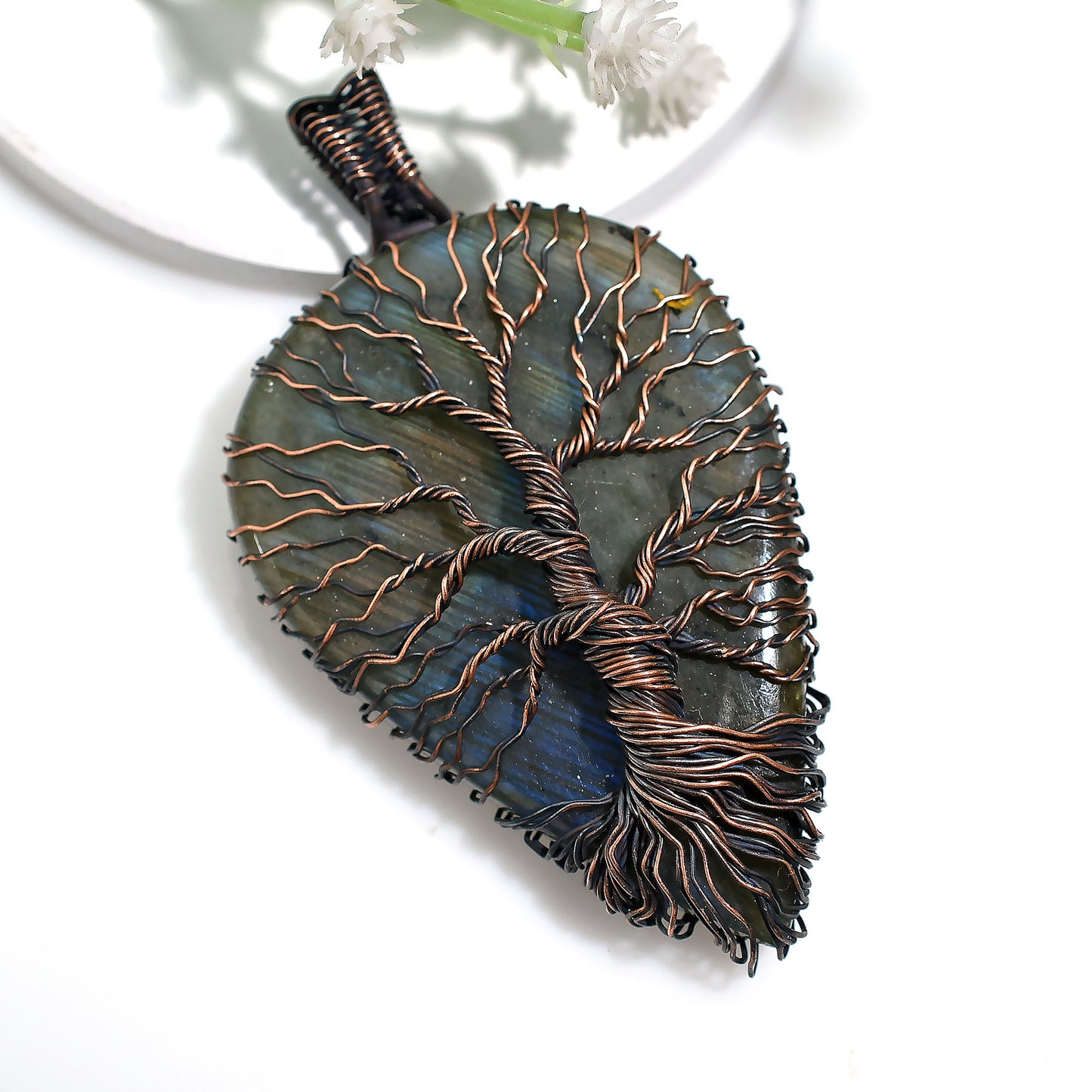 203ct Vintage Copper Labradorite Pendant – Wholesale Wire Wrapped Healing Gemstone