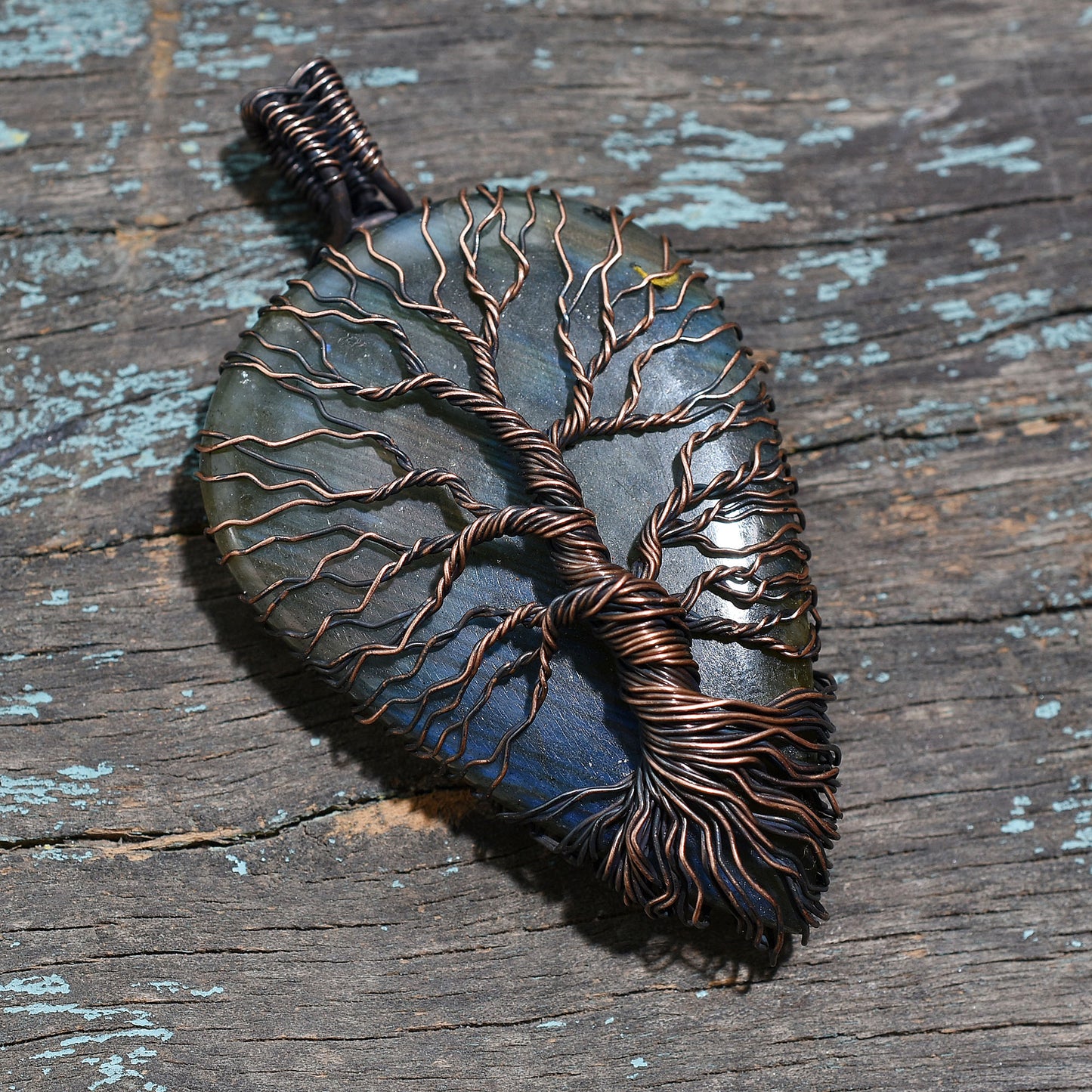 203ct Vintage Copper Labradorite Pendant – Wholesale Wire Wrapped Healing Gemstone