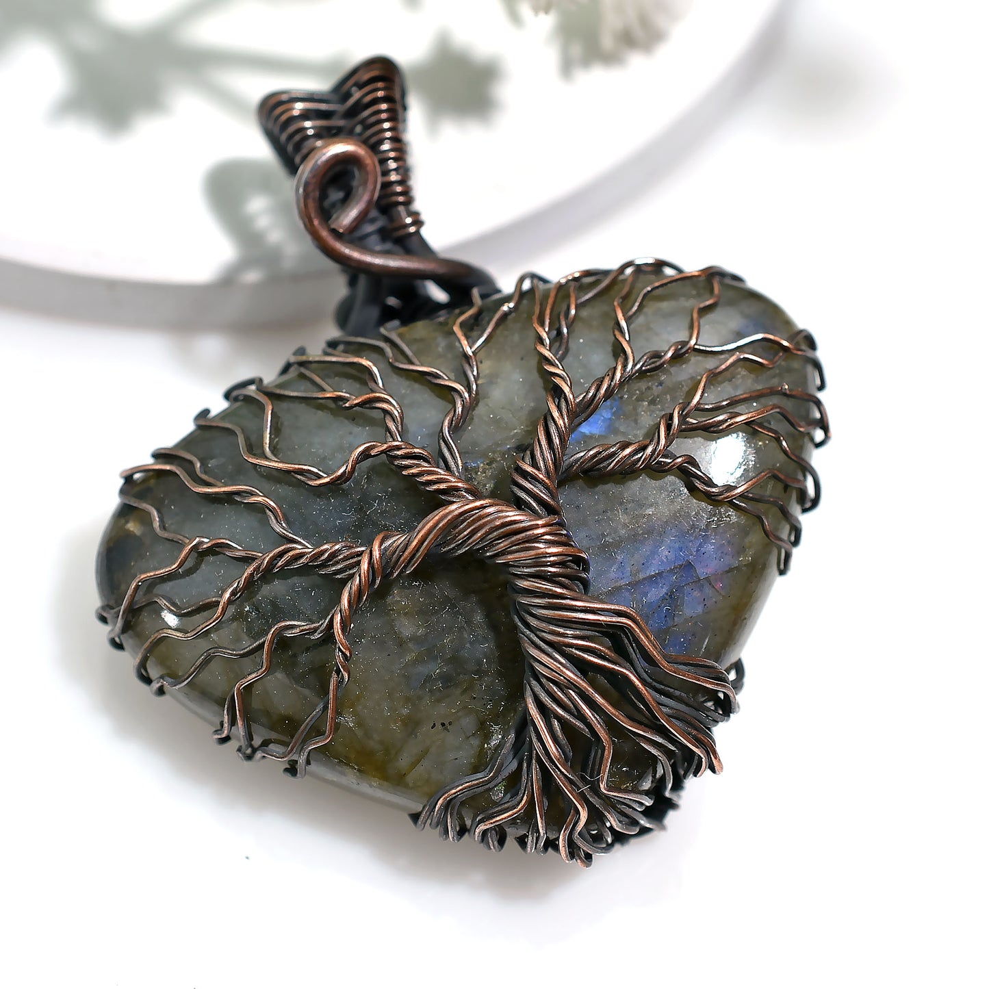 Trendy Labradorite Gemstone Pendant – Wholesale Oxidized Copper Wire Wrapped Necklace