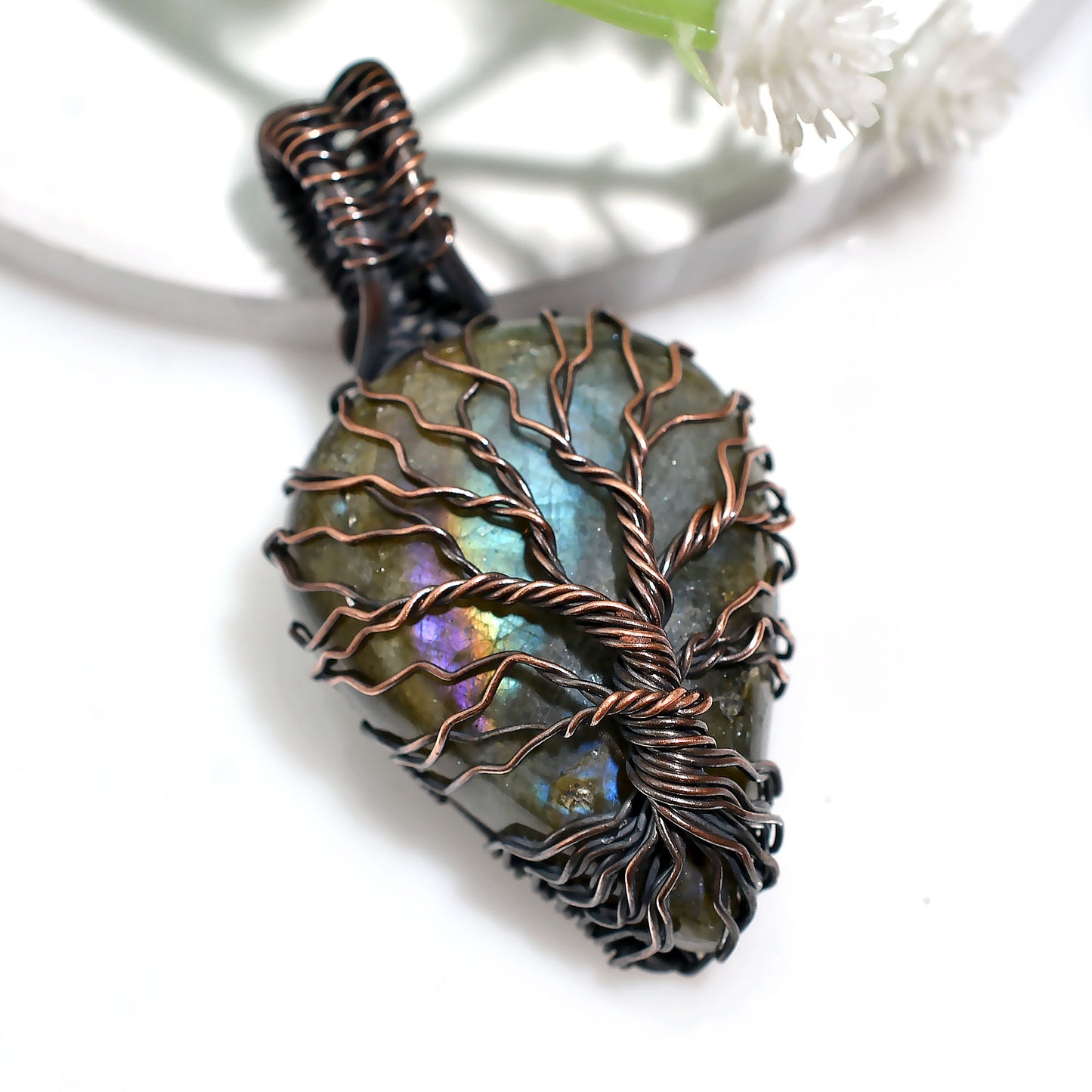Wholesale Labradorite Amulet Necklace – Wire Wrapped for Protection & Energy Stone