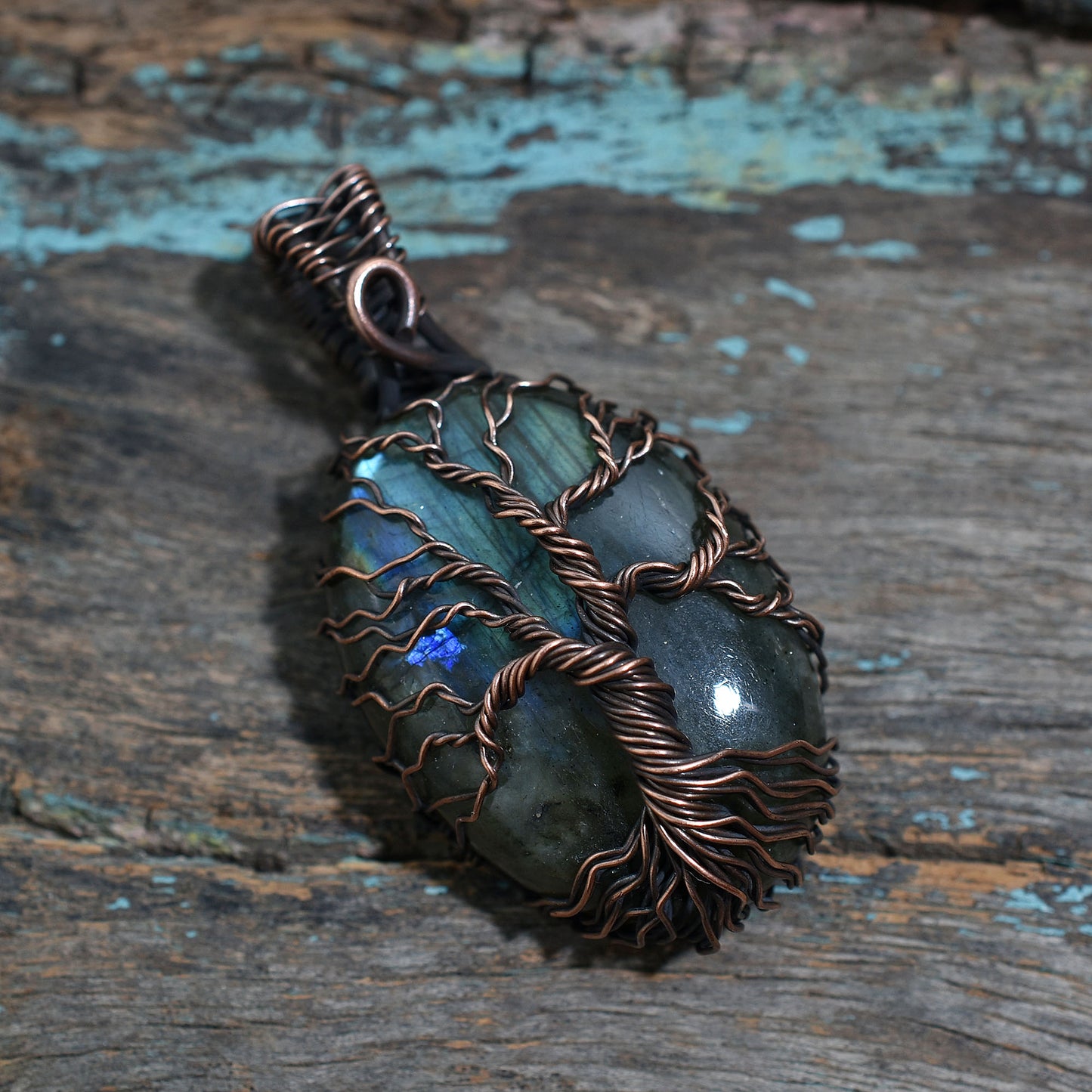 Celestial Labradorite Gemstone Pendant – Vintage Wire Wrapped Copper Wholesale Jewelry