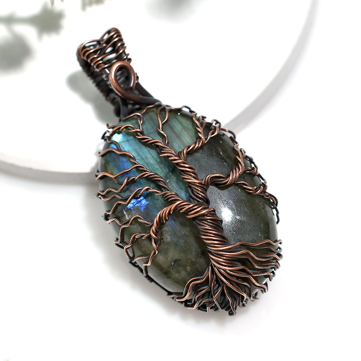 Celestial Labradorite Gemstone Pendant – Vintage Wire Wrapped Copper Wholesale Jewelry