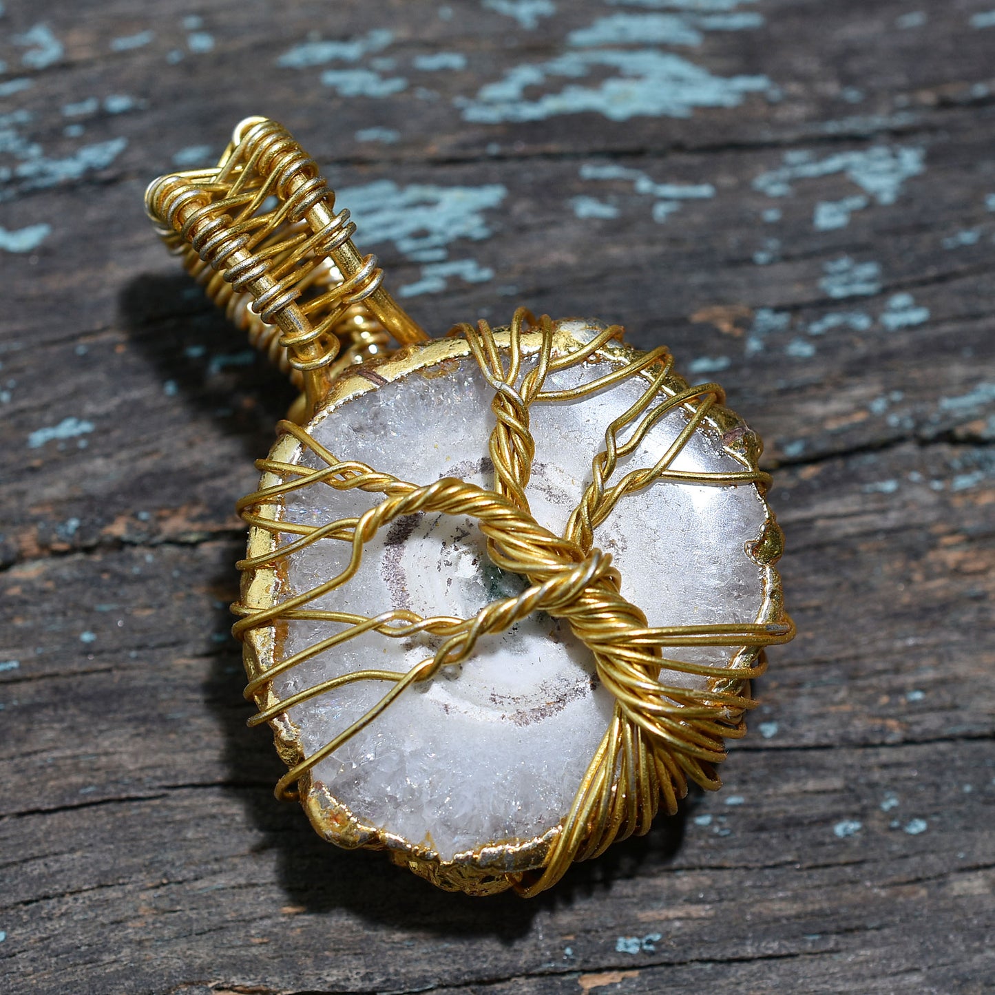 Authentic Solar Quartz Gemstone Pendant – Gold Electroplated & Wire Wrapped Wholesale Jewelry