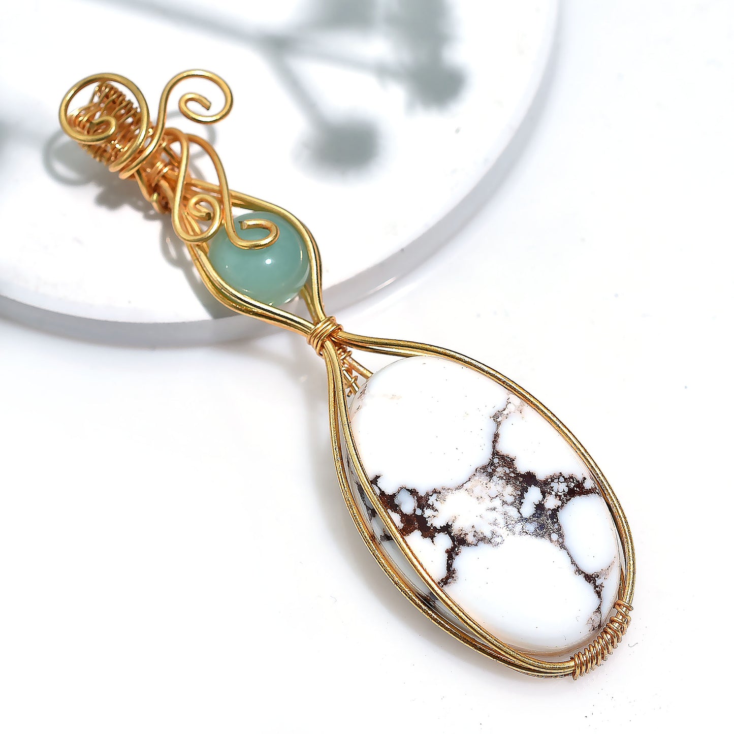 Handmade Wild Horse & Amazonite Gemstone Jwelery – Gold Wire Wrapped Wholesale Pendant