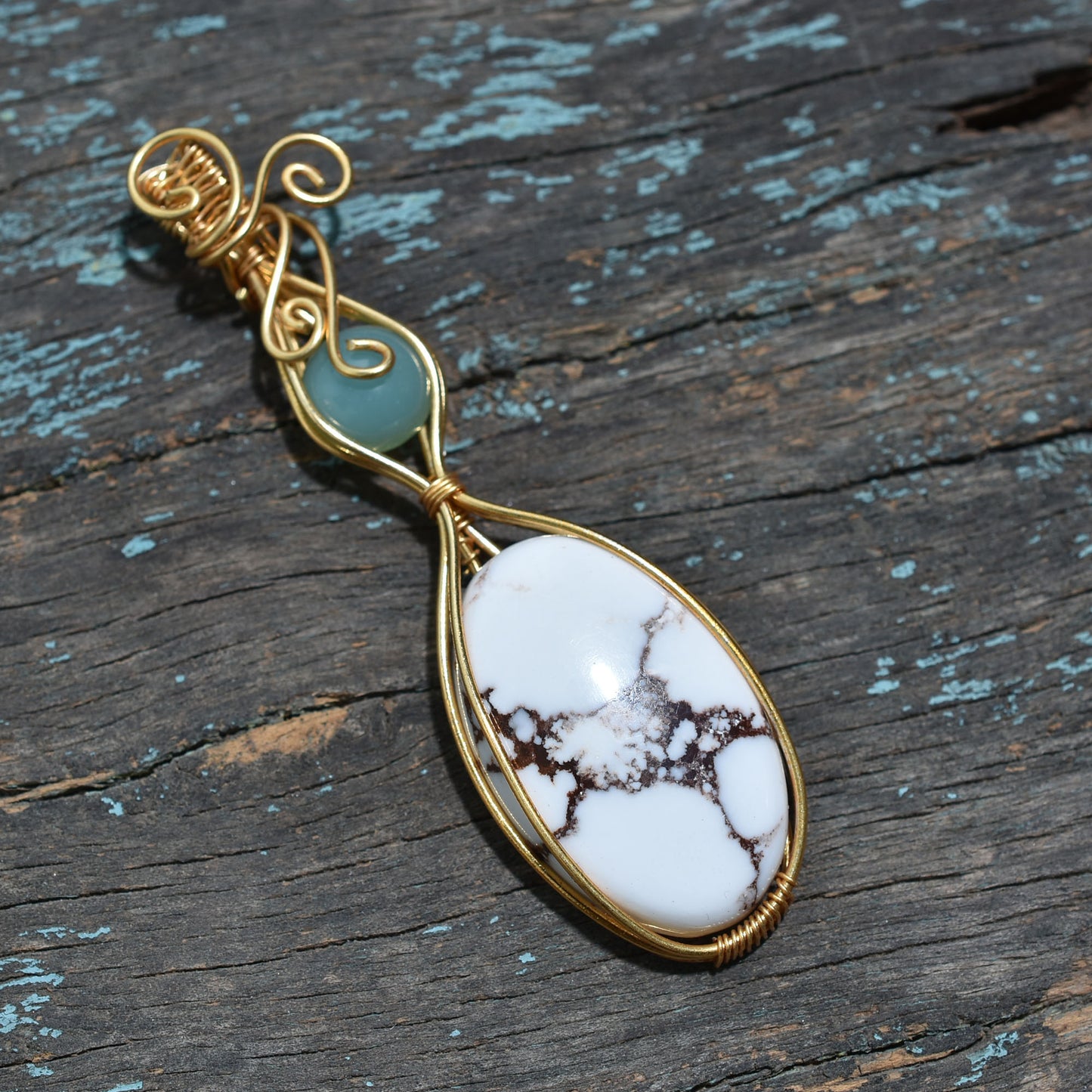 Handmade Wild Horse & Amazonite Gemstone Jwelery – Gold Wire Wrapped Wholesale Pendant
