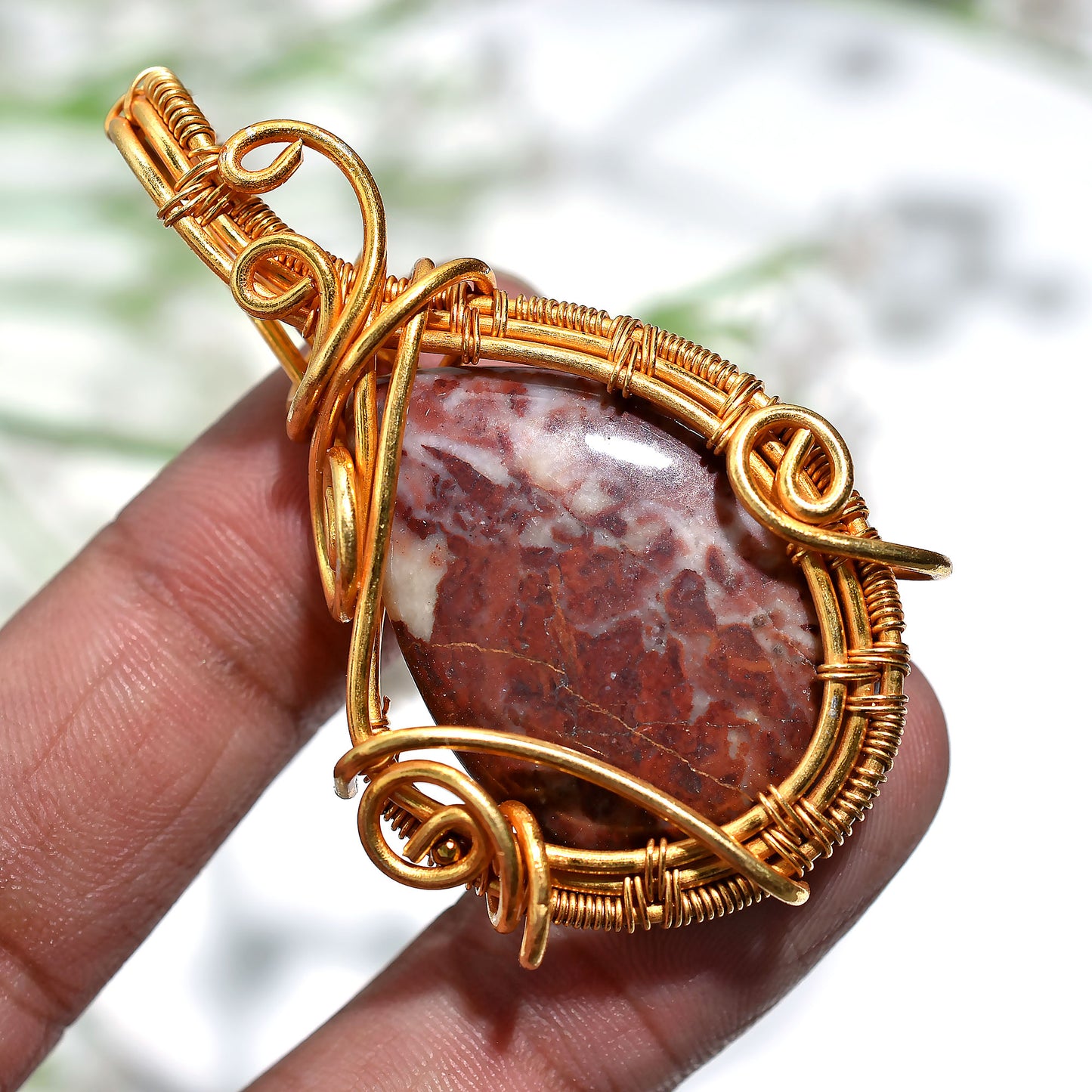 Trendy Mookaite Jasper Pendant – Wholesale Golden Wire Wrapped Healing Stone Necklace