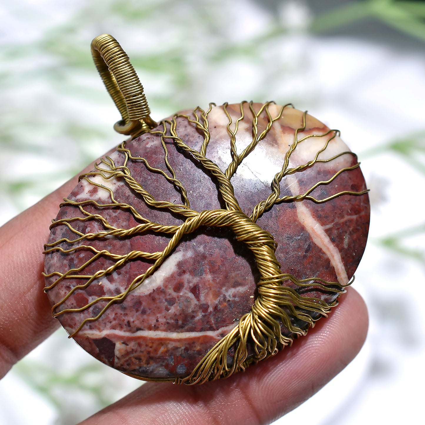 Bold Mookaite Gold Wire Wrapped Pendant-Wholesale Natural Australian Jasper Gemstone Jewelry
