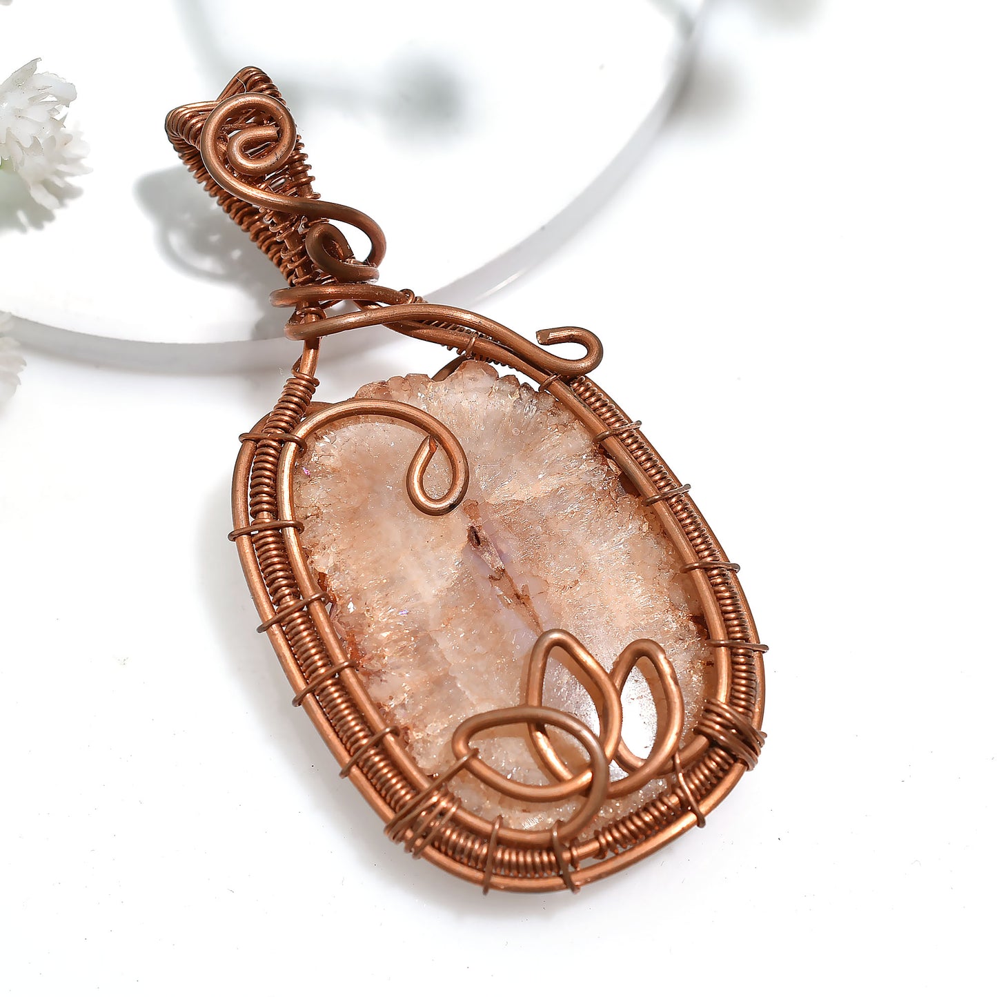 Wholesale Brown Solar Quartz Pendant – Copper Wire Wrapped Stalactite Slice Crystal For Healing Jewelry