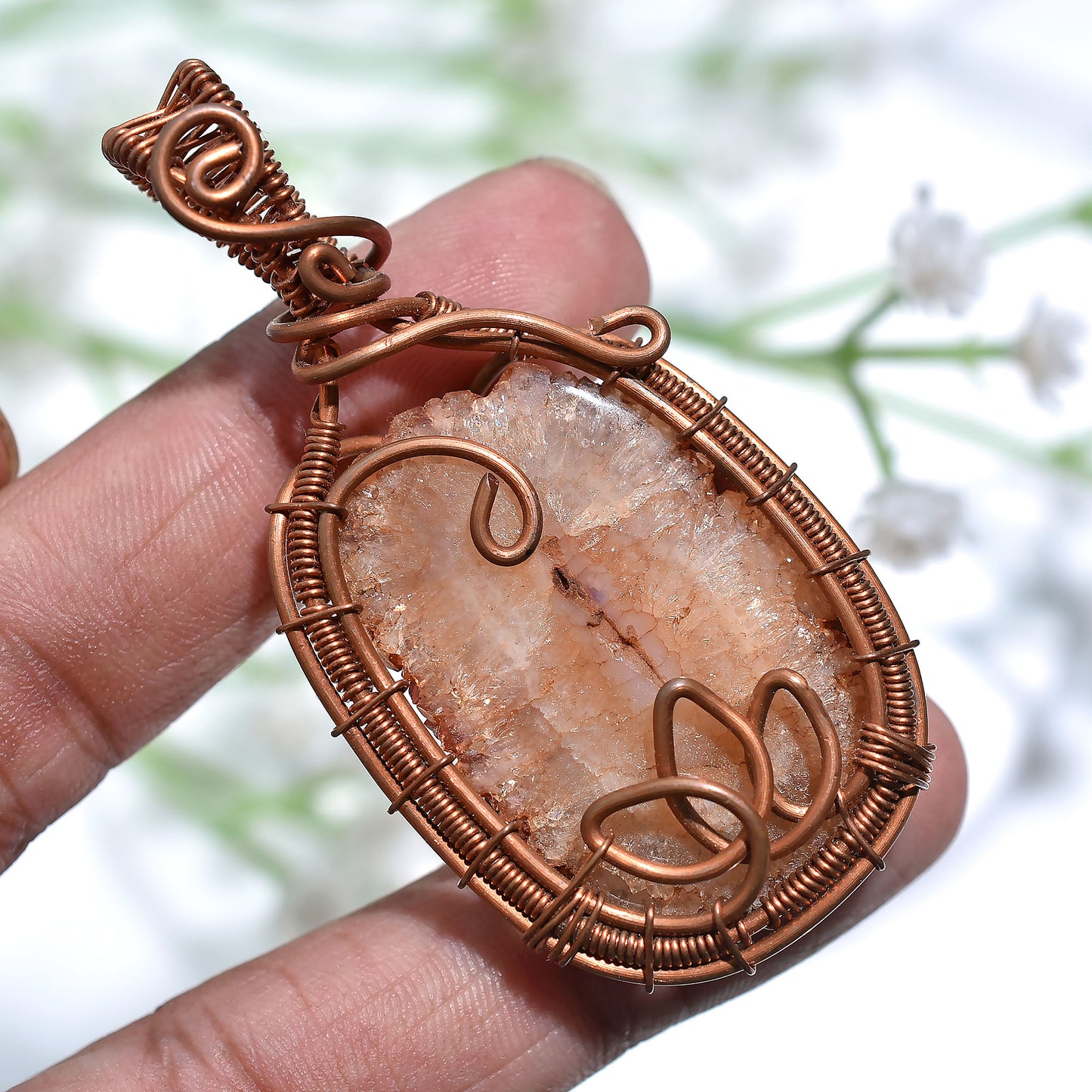 Wholesale Brown Solar Quartz Pendant – Copper Wire Wrapped Stalactite Slice Crystal For Healing Jewelry