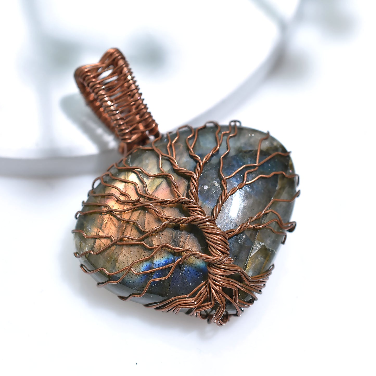 Wholesale Labradorite Copper Wire Wrapped Pendant – Handcrafted Flashy Gemstone Amulet Jewelry