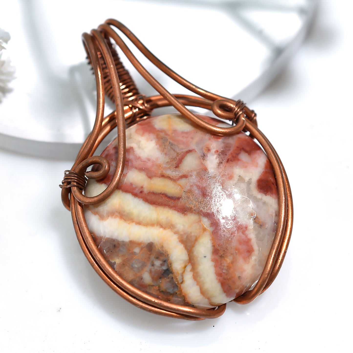 Round Mookaite Jasper Copper Wire Wrapped Pendant Gemstone - Wholesale Natural Australian Jasper Artisan Jewelry