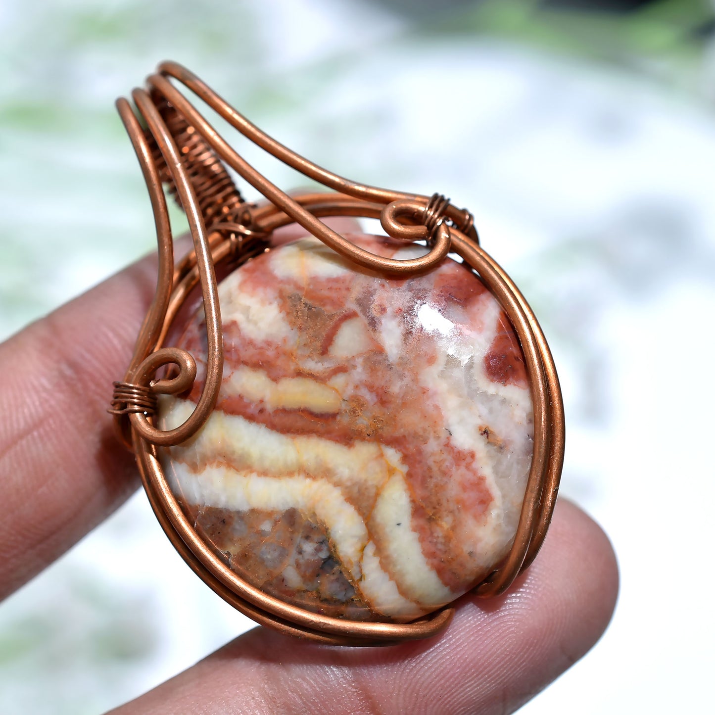 Round Mookaite Jasper Copper Wire Wrapped Pendant Gemstone - Wholesale Natural Australian Jasper Artisan Jewelry