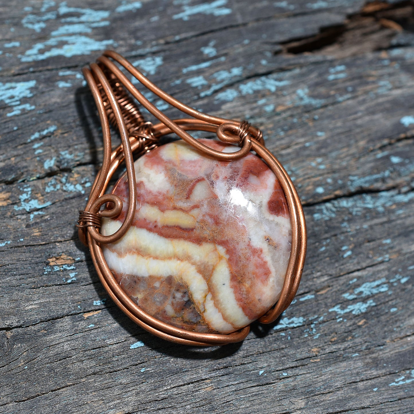 Round Mookaite Jasper Copper Wire Wrapped Pendant Gemstone - Wholesale Natural Australian Jasper Artisan Jewelry