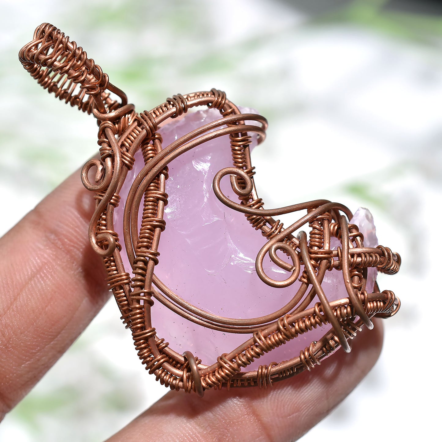 Beautiful Rose Quartz Copper Wire Wrapped Pendant – Handmade Wholesale Gemstone 104ct