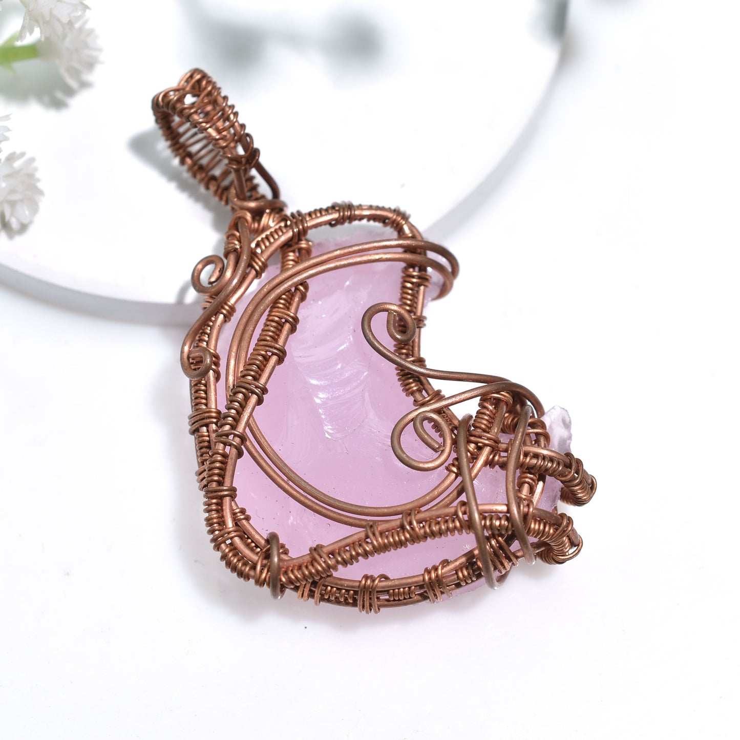 Beautiful Rose Quartz Copper Wire Wrapped Pendant – Handmade Wholesale Gemstone 104ct