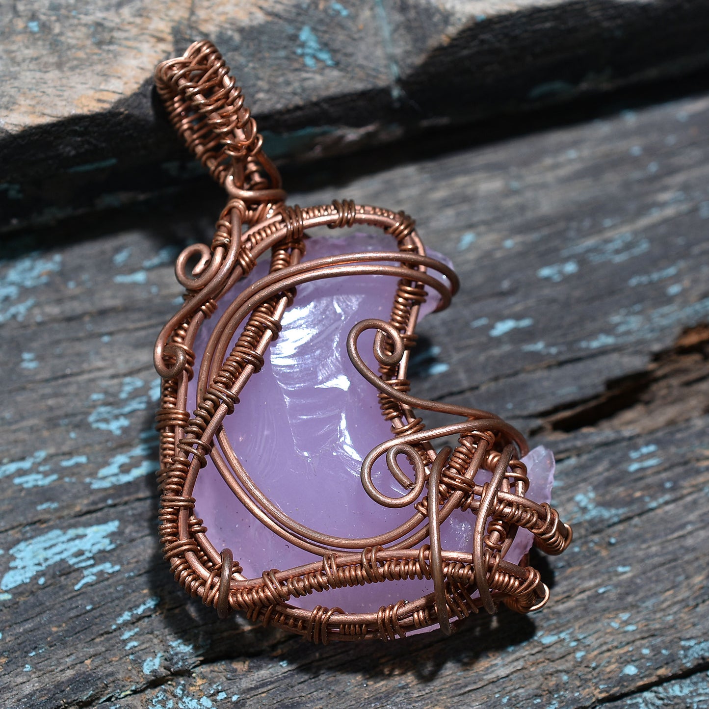 Beautiful Rose Quartz Copper Wire Wrapped Pendant – Handmade Wholesale Gemstone 104ct