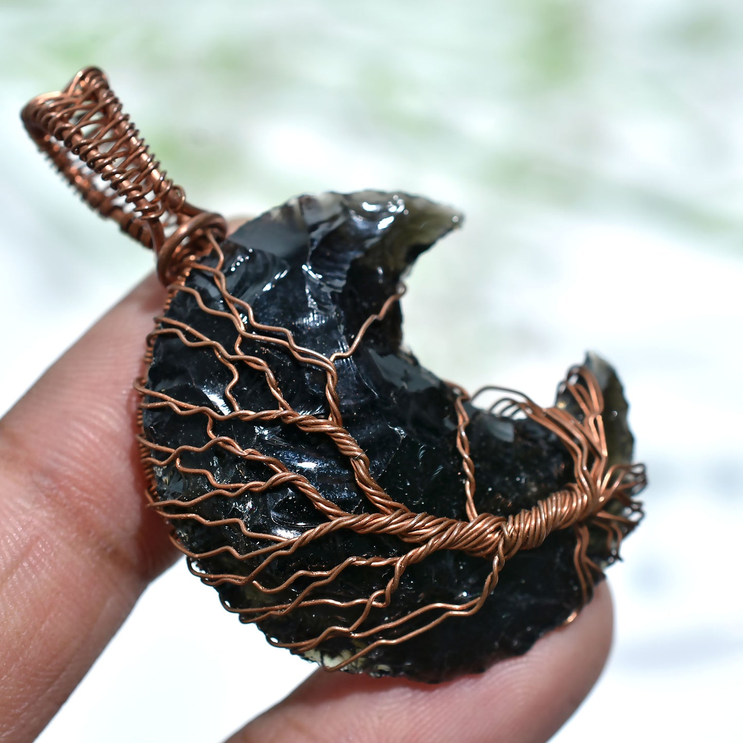 Elegant Black Opalite Copper Wire Wrapped Stone Pendant – Handmade Healing Wholesale Necklace