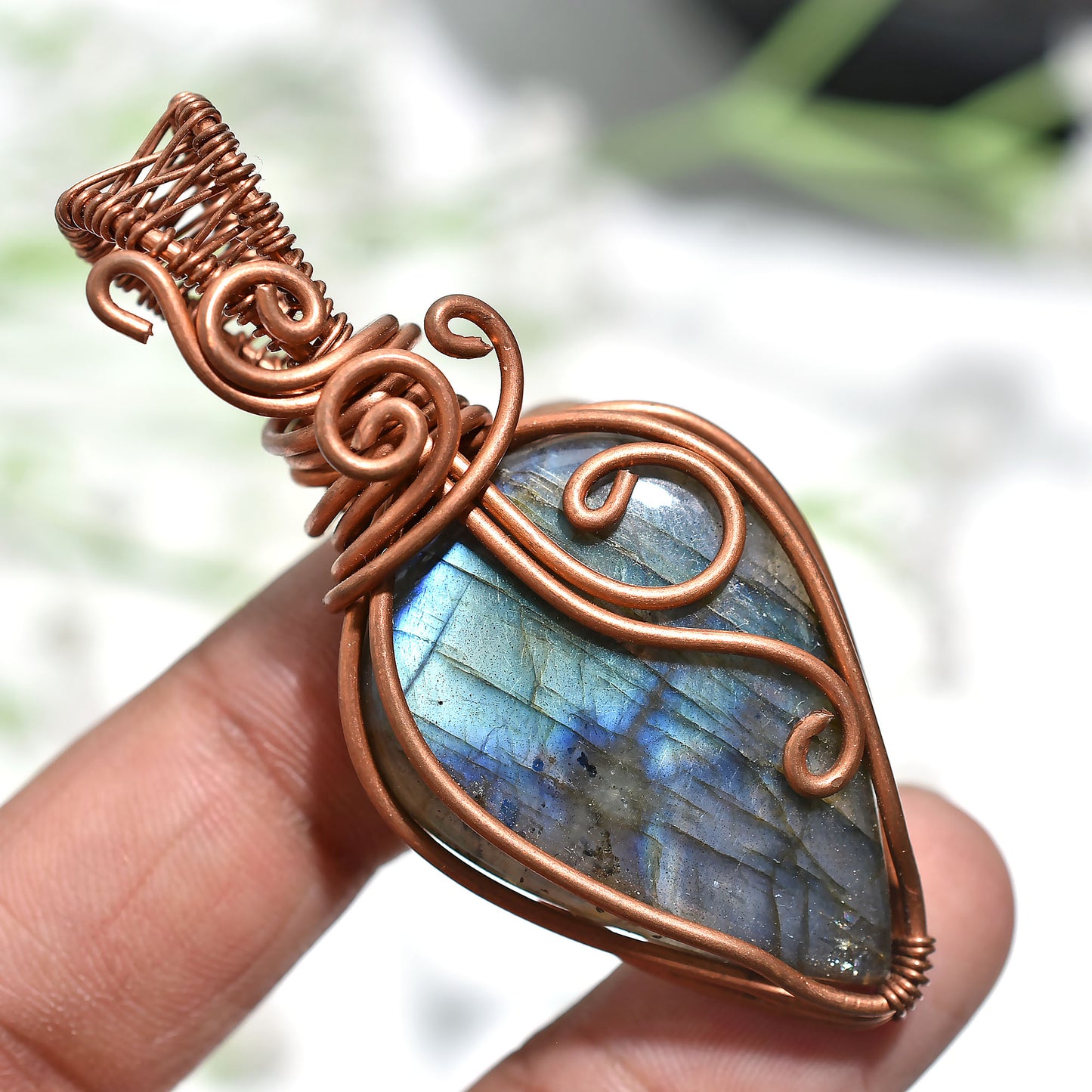 Stunning Flashy Labradorite Pendant – Handmade Copper Wire Wrapped Wholesale Gemstone Artisan Jewelry
