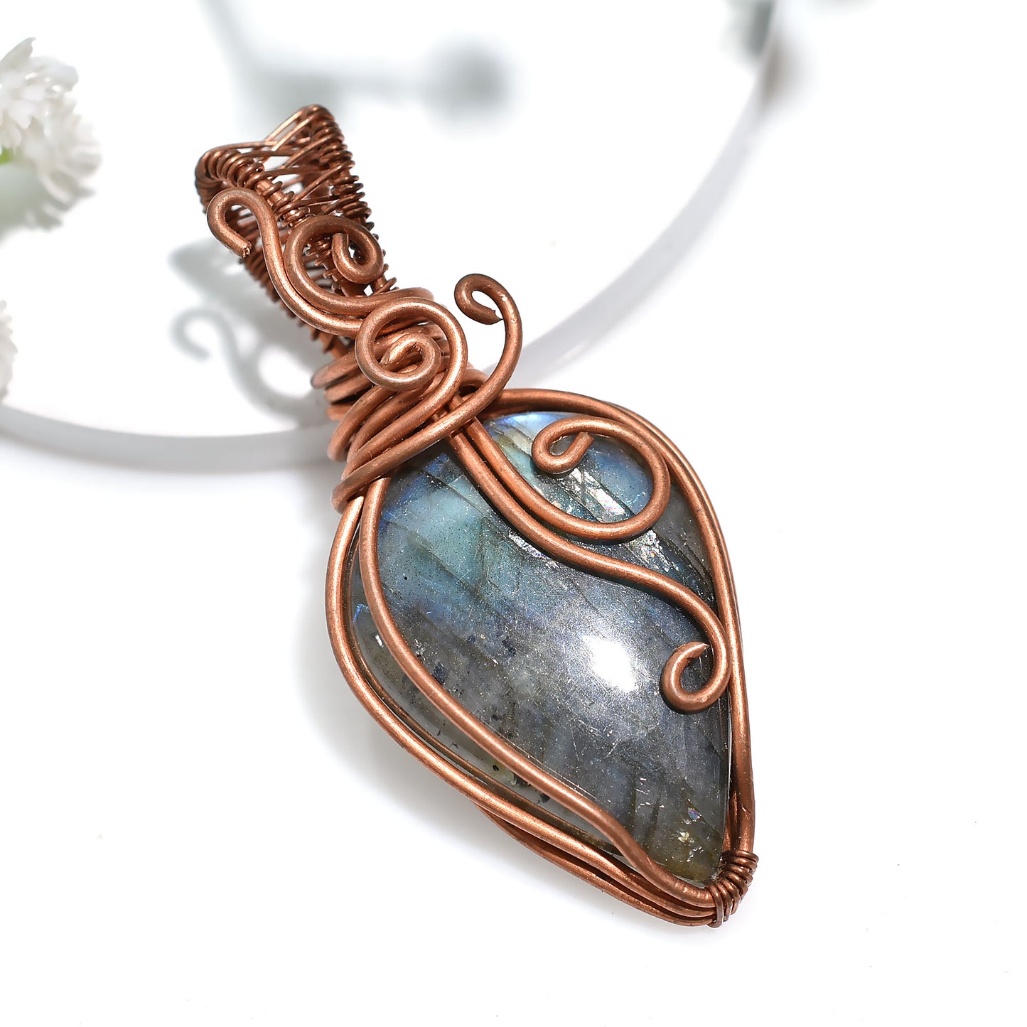 Stunning Flashy Labradorite Pendant – Handmade Copper Wire Wrapped Wholesale Gemstone Artisan Jewelry