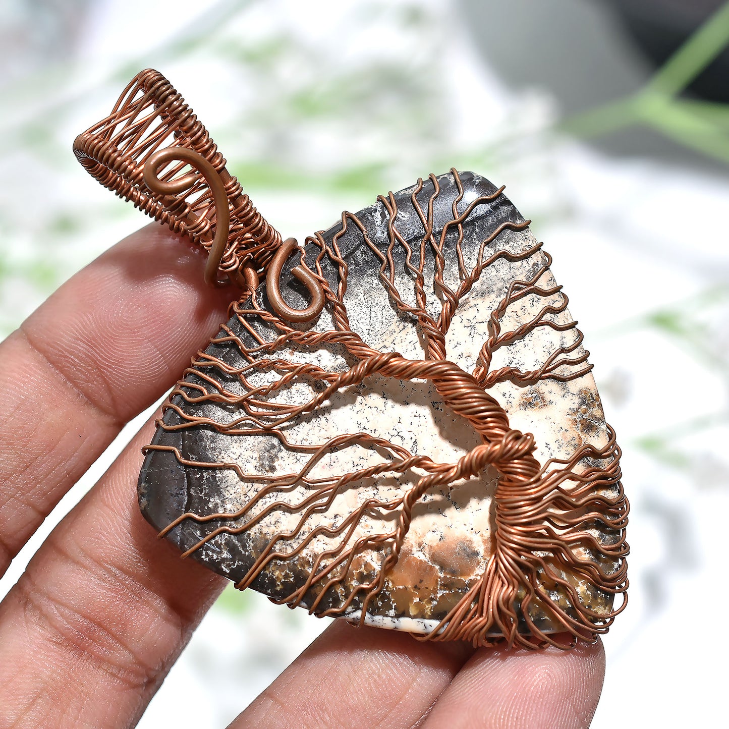 Wholesale Dendrite Opal Tree of Life Gemstone Pendant – Copper Wire Wrapped Handmade Crystal Jewelry