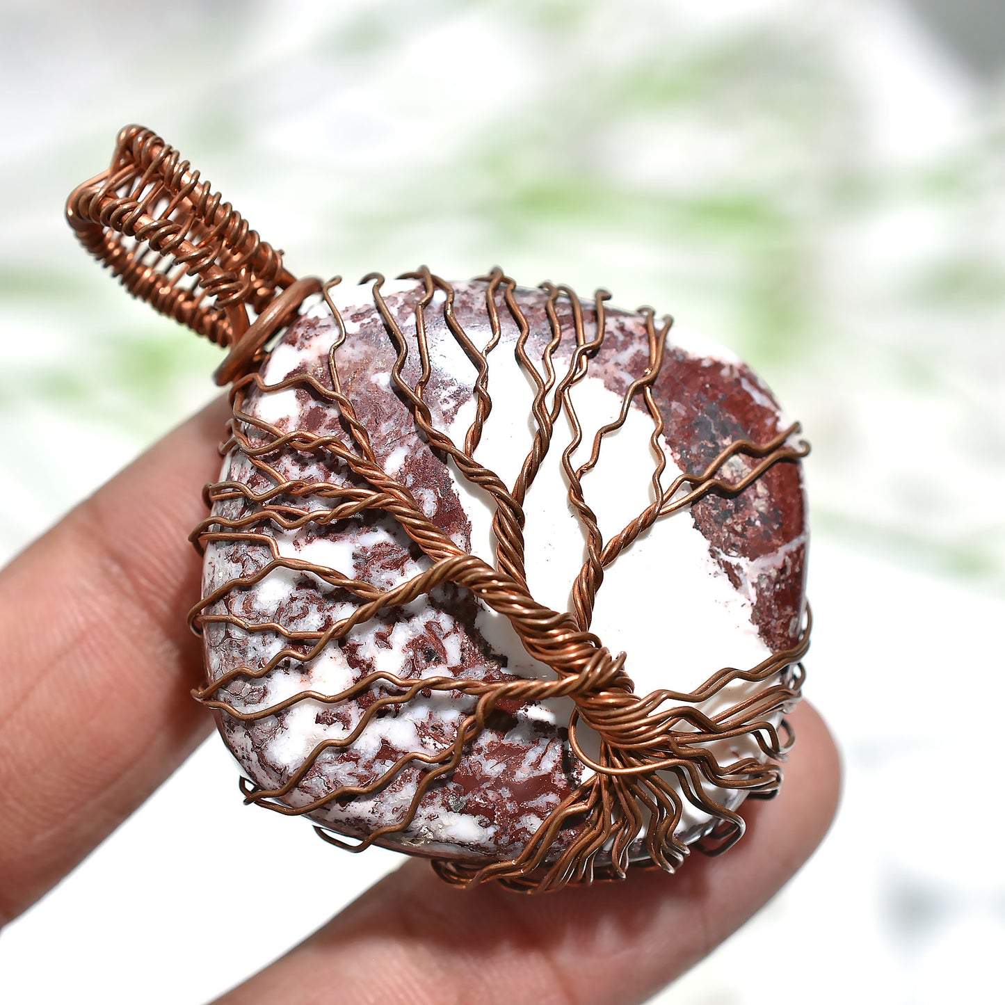 Amazing Wild Horse Jasper Tree of Life Pendant – Copper Wire Wrapped Handmade Gemstone Jewelry