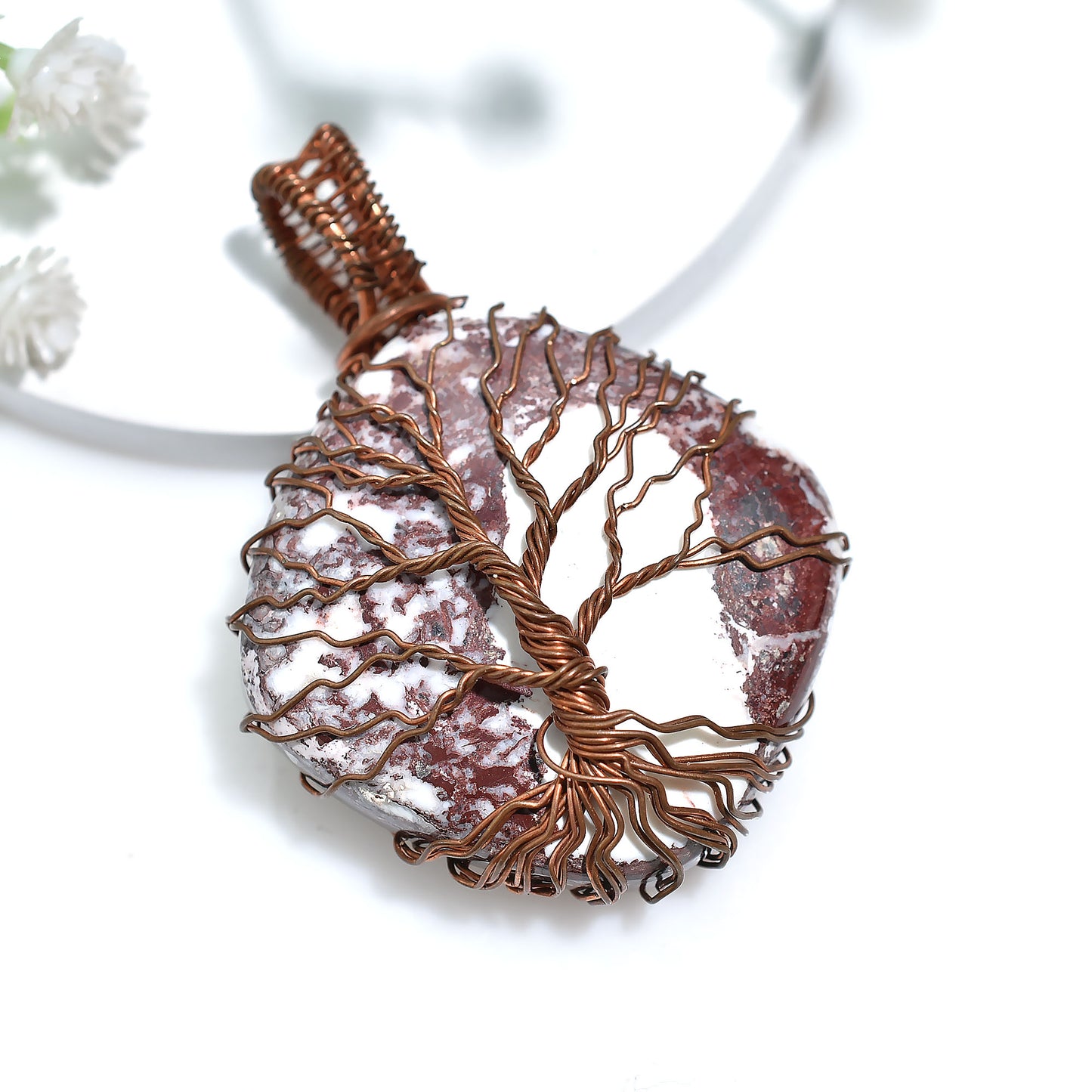 Amazing Wild Horse Jasper Tree of Life Pendant – Copper Wire Wrapped Handmade Gemstone Jewelry