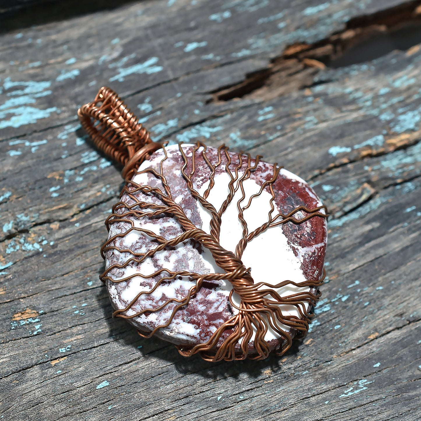 Amazing Wild Horse Jasper Tree of Life Pendant – Copper Wire Wrapped Handmade Gemstone Jewelry