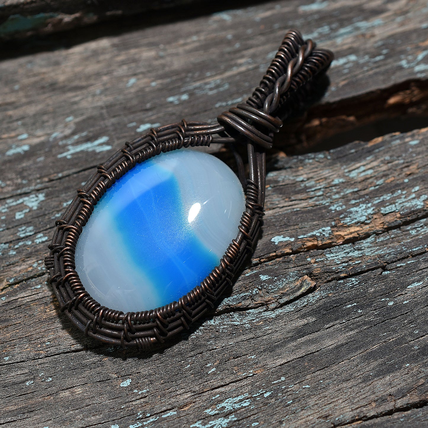 Bohemian Blue Botswana Agate Pendant Wholesale Gemstone Wire Wrapped Jewelry