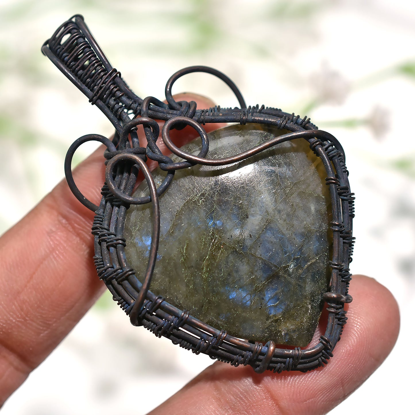 Stunning Labradorite Gemstone Oxidise Copper Wire wrapped Pendant For Wholesale Jewelry