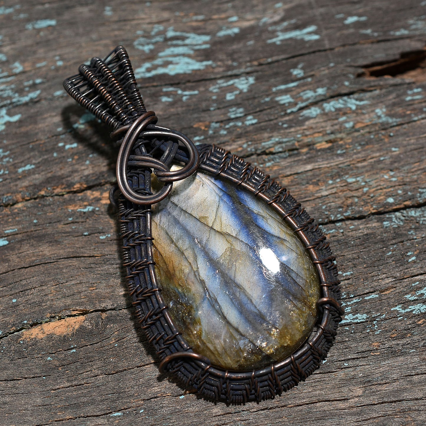 Unique Labradorite Pendant Copper Wire Wrapped Wholesale Gemstone Jewelry