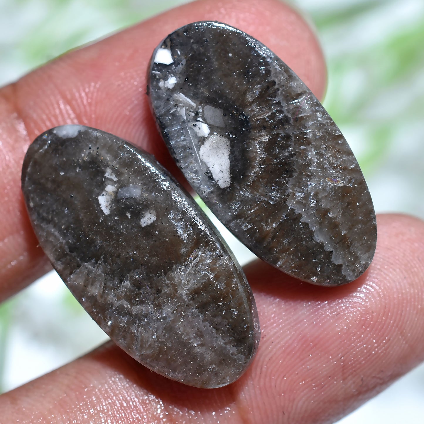 Zebra Calcite Jasper Pair – Oval Shaped Natural Gemstones for Jewelry Making (12x26x3mm,/30ct)