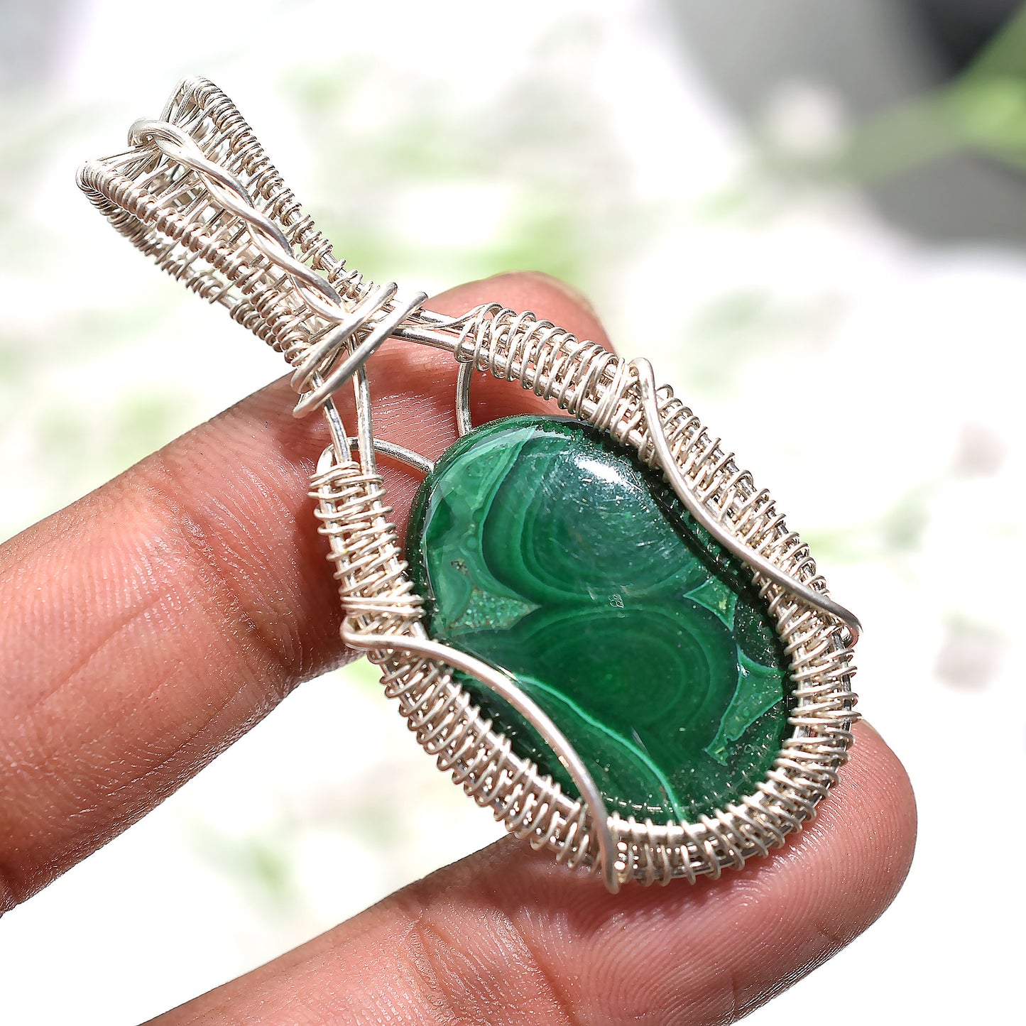 Stunning Malachite Silver Wire Wrapped Gemstone Pendant – Wholesale Artisan Handcrafted Design Jewelry