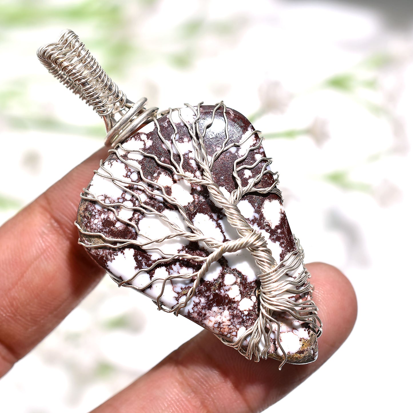 Wild Horse Jasper Tree of Life Pendant – Silver Wire Wrapped Handmade Gemstone Jewelry
