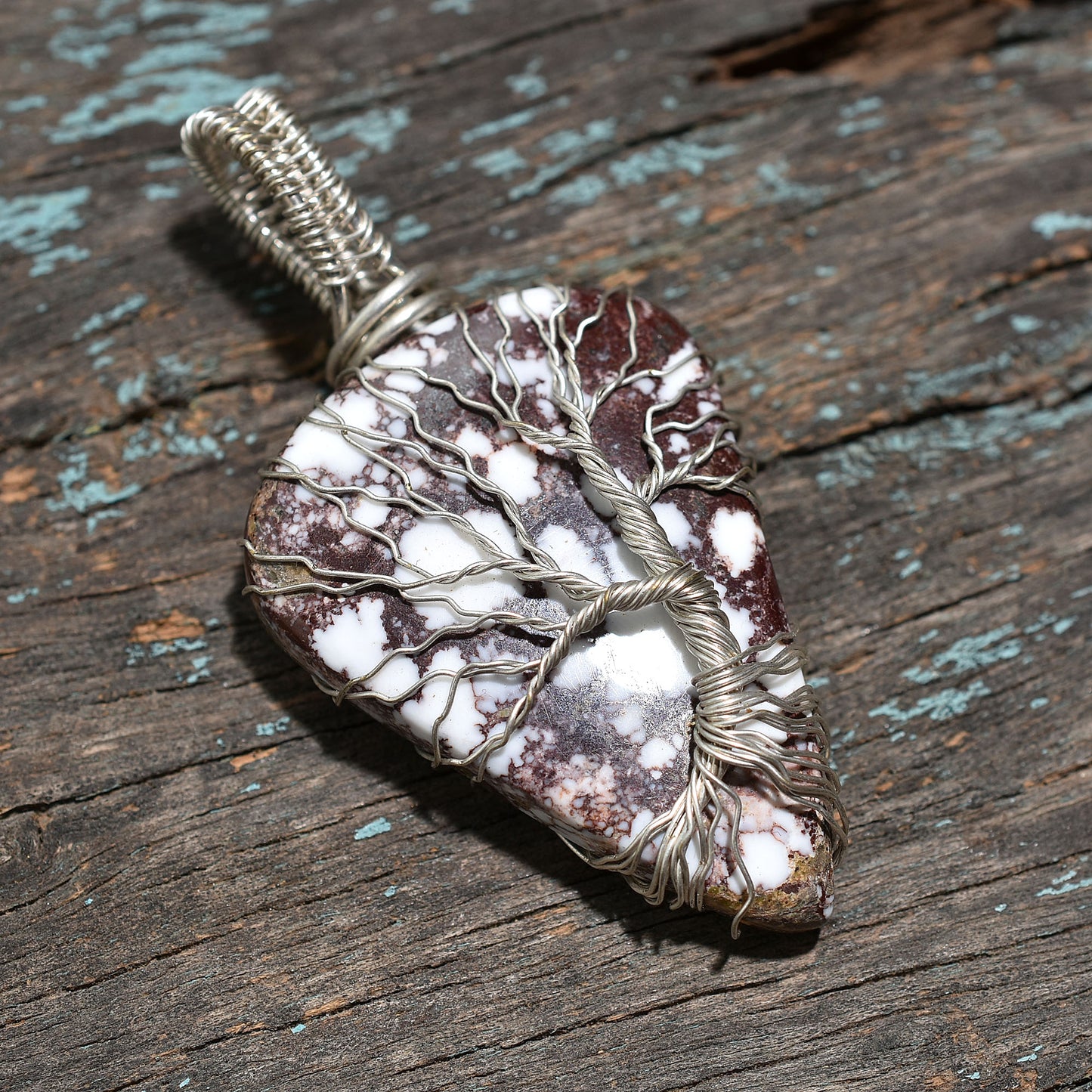 Wild Horse Jasper Tree of Life Pendant – Silver Wire Wrapped Handmade Gemstone Jewelry