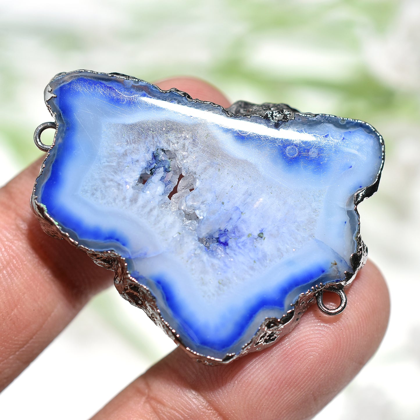 Wholesale Blue Solar Druzy Connector – Black Coated Electroplated Jewelry Finding