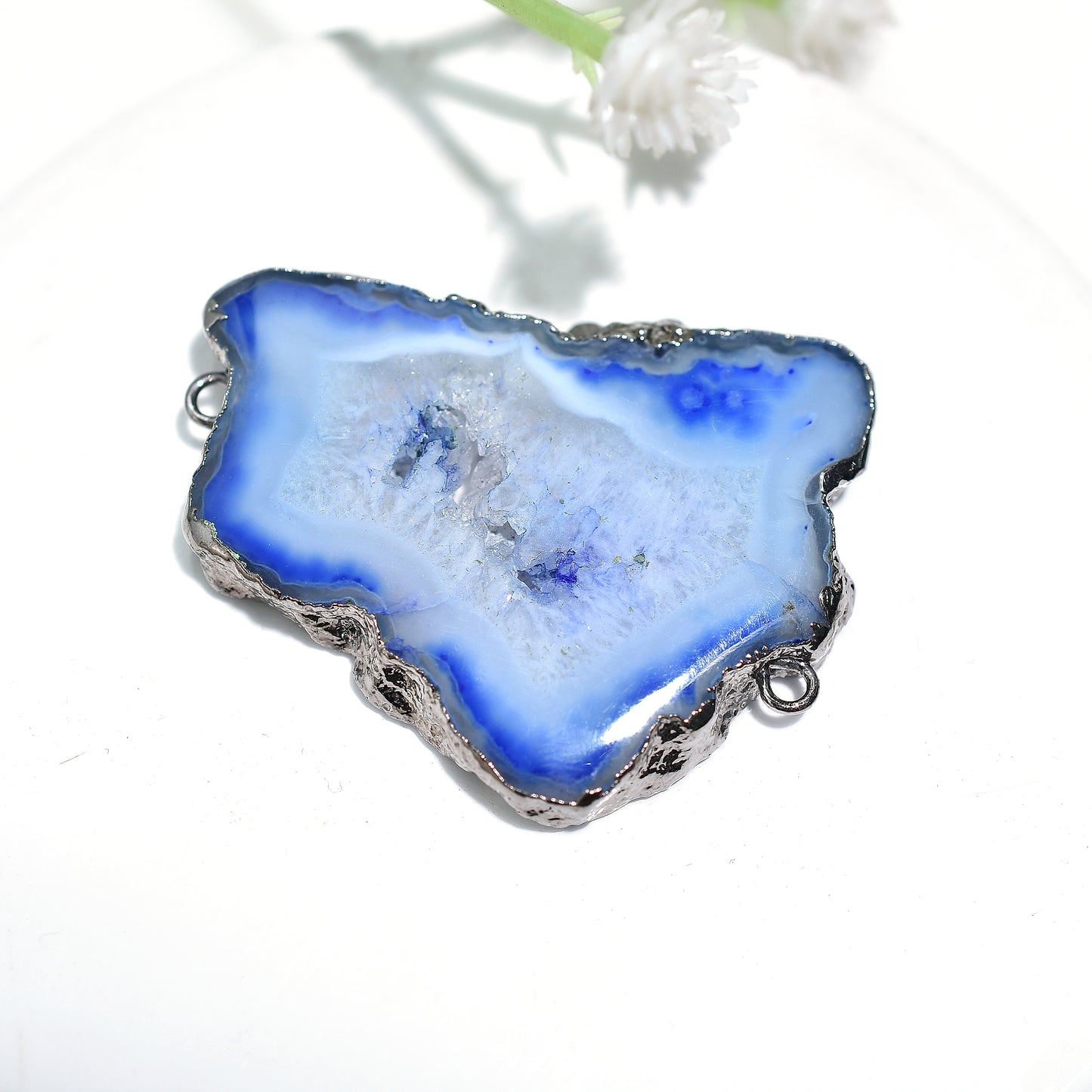 Wholesale Blue Solar Druzy Connector – Black Coated Electroplated Jewelry Finding