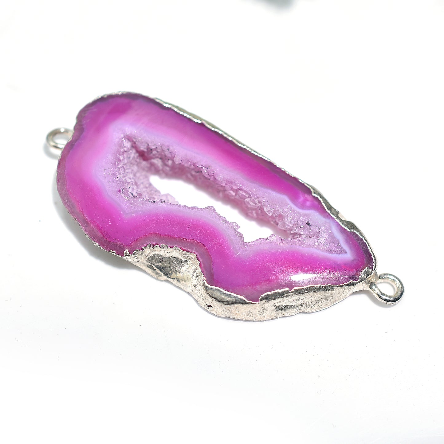 Handcrafted Pink Druzy Connector – Electroplated Solar Stone with Black Oxidized Finish