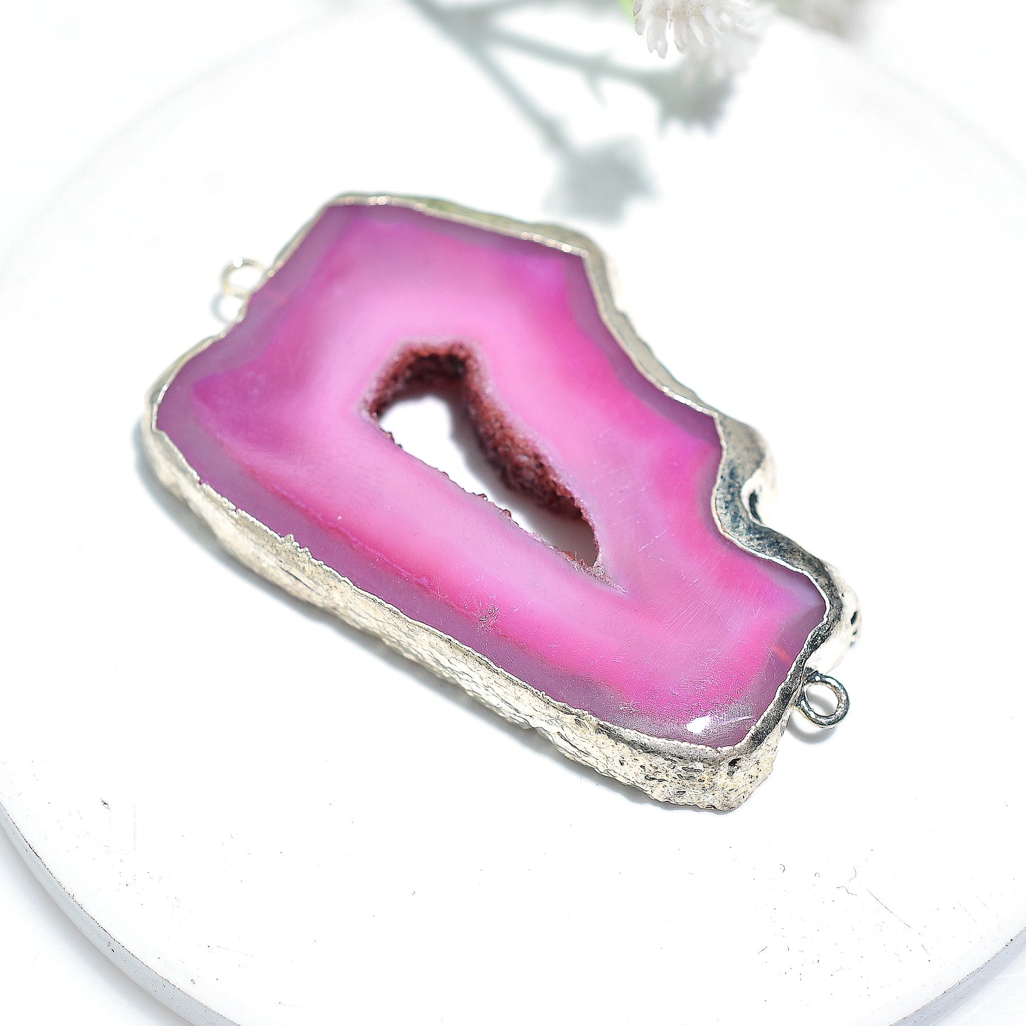 Stunning Pink Druzy Solar Gemstone – Electroplated Black Finish Wholesale Jewelry